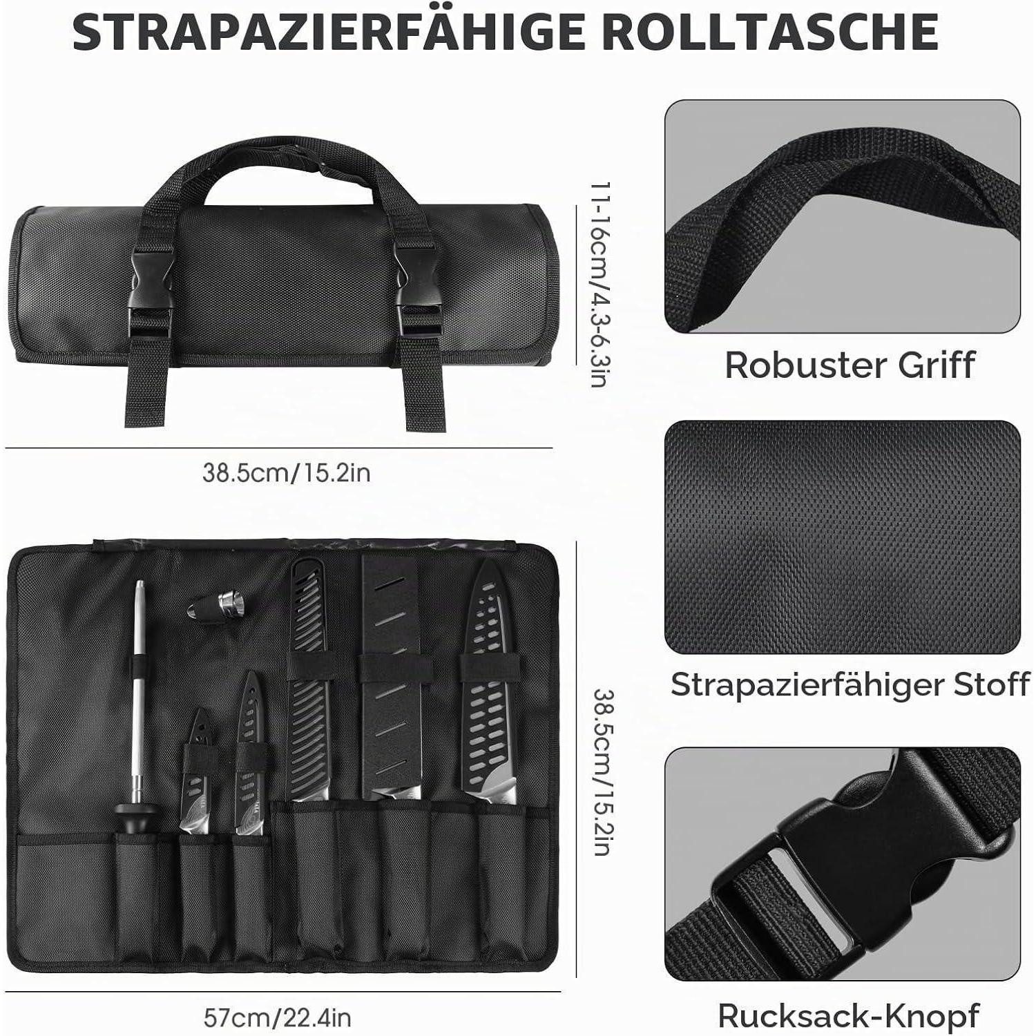 LuxusKollektion Messer-Set Küchenmesser-Set 10-teilig mit Tasche & Wetzstahl – Bild 3 von 5