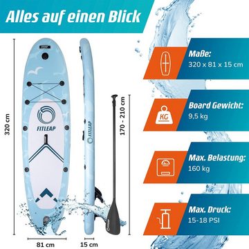 Fitleap SUP-Board Fitleap Premium Stand Up Paddle Board aufblasbar - SUP Board Set mit …