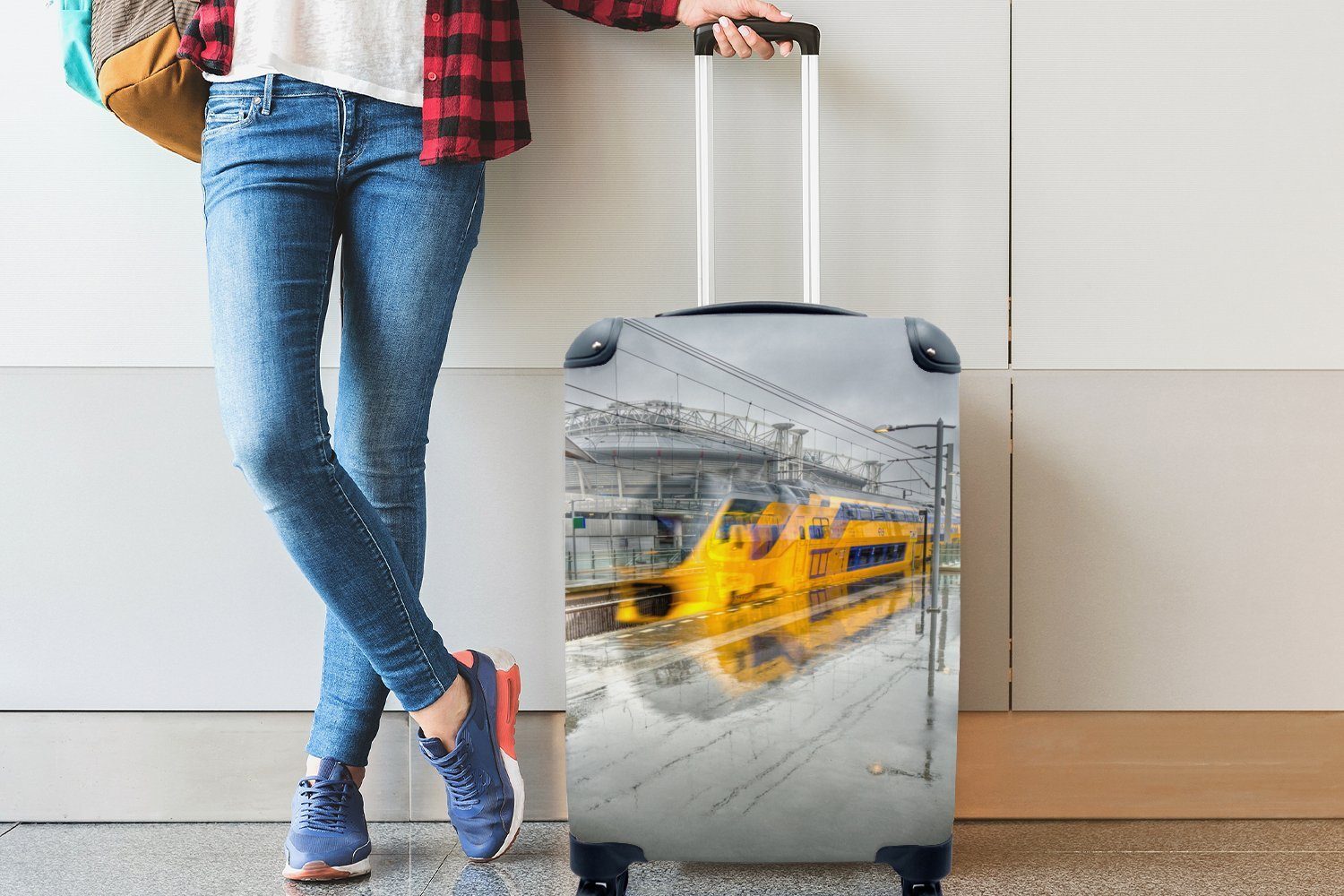 4 mit Trolley, Reisekoffer Zug - Amsterdam - Reisetasche Niederlande, Handgepäck rollen, für Handgepäckkoffer - Regen Rollen, MuchoWow Ferien,