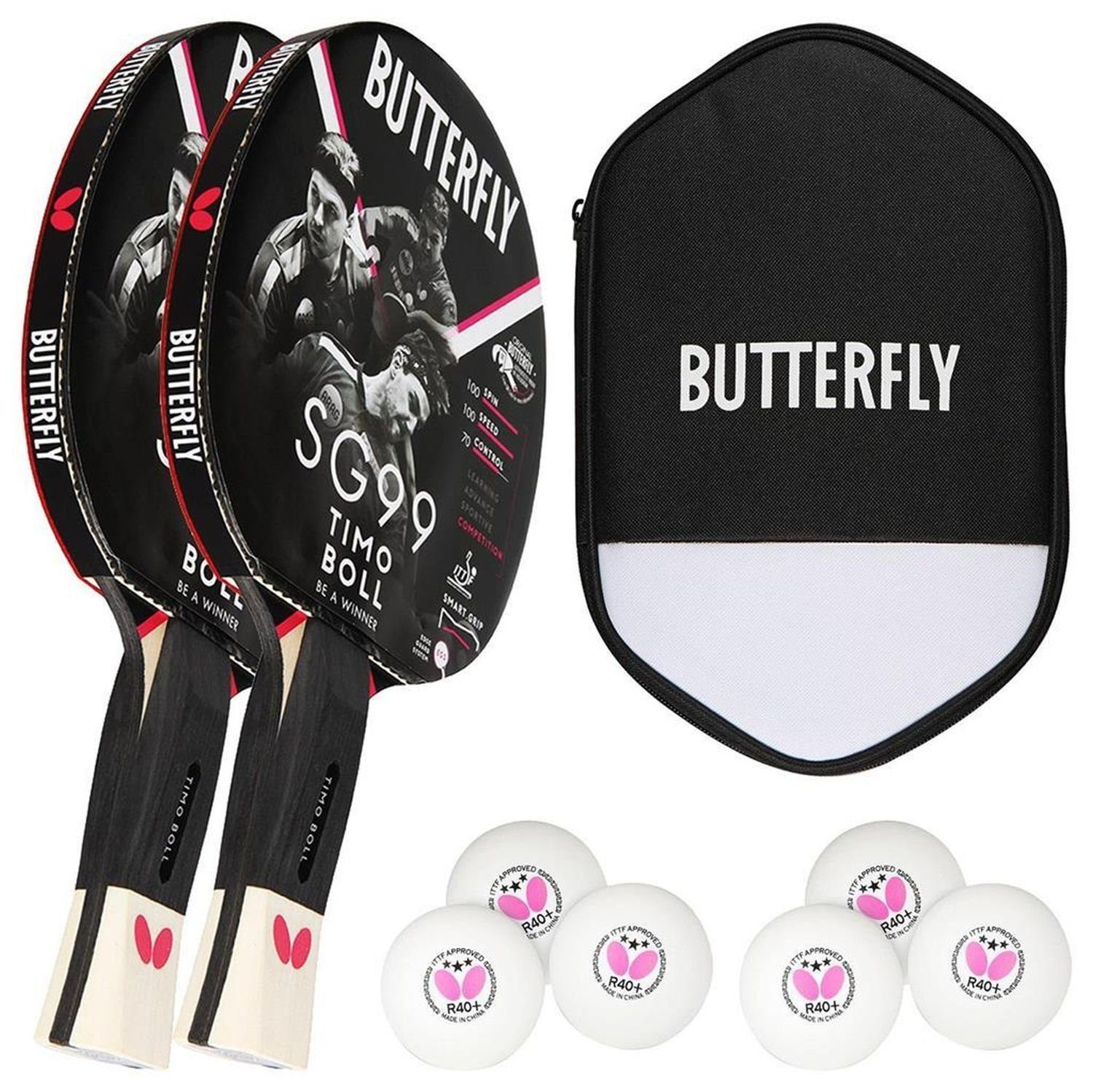 Tischtennisschläger 2x Timo Boll SG99 + Cell Case 2 + Bälle