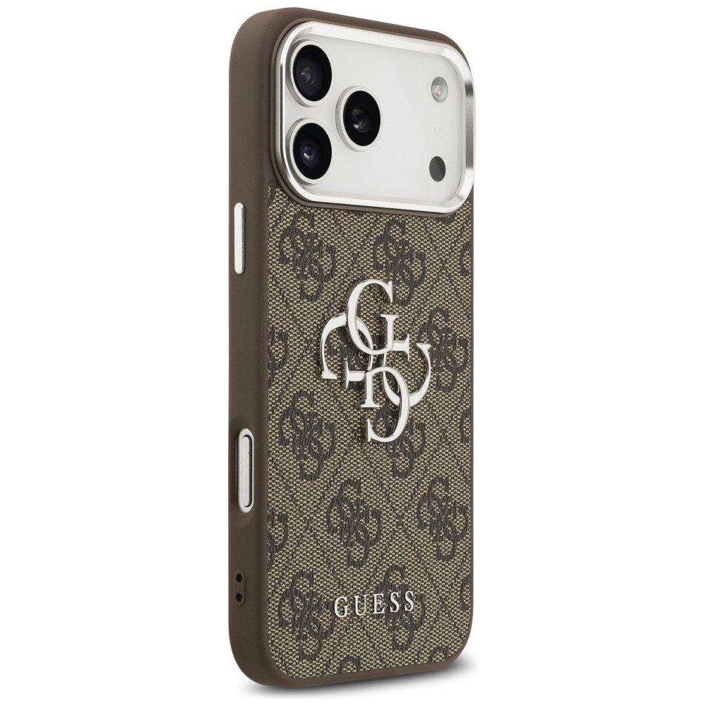 Guess Handyhülle iPhone 17 Pro Max Kunstleder braun Big Logo Metall silber 6,9 Zoll, Kantenschutz – Bild 4 von 5
