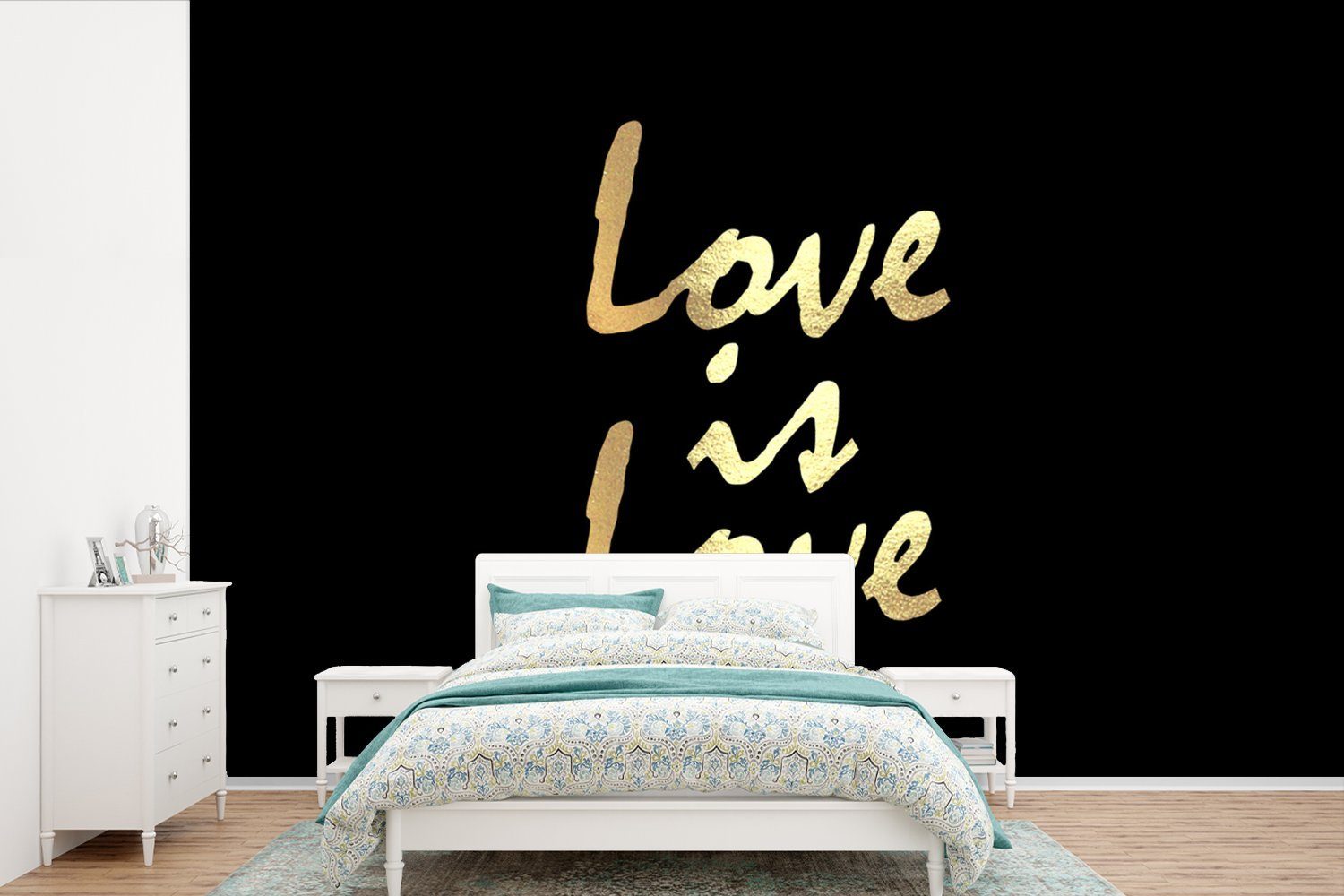 MuchoWow Fototapete Zitat - Liebe - Gold, Matt, bedruckt, (6 St), Wallpaper für Wohnzimmer, Schlafzimmer, Kinderzimmer, Vinyl Tapete