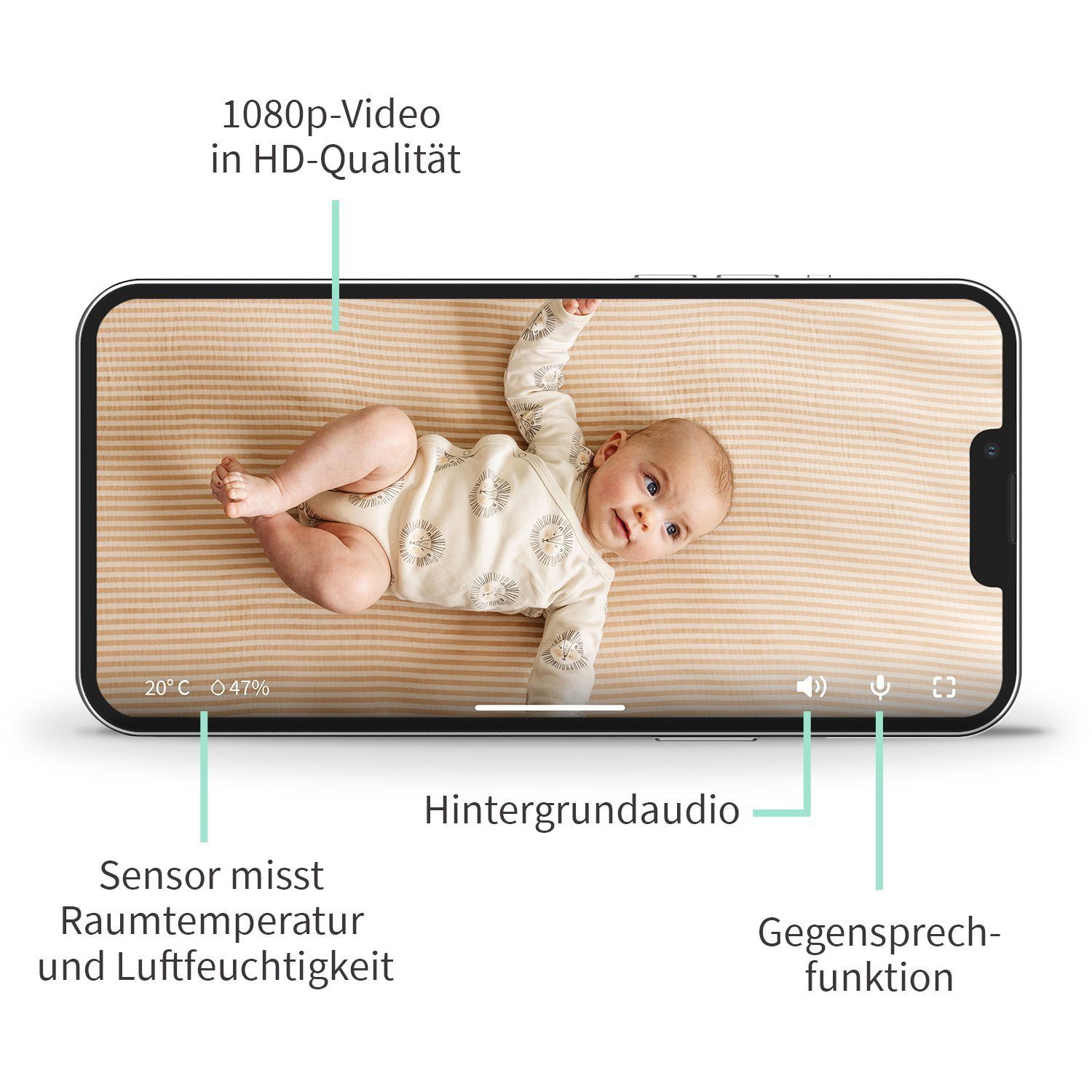 Owlet Baby DE Luftfeuchtigkeitsmesser Care und Babyphone, HD inkl. Salbeigrün 2: Kamera Raumtemperatur
