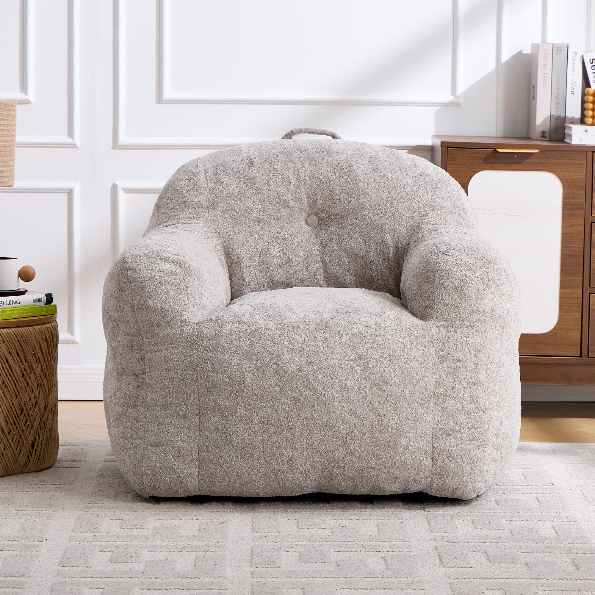 Leawin Relaxliege Sofas Wohnzimmer Loungesessel aus Chenille-Kunstfell weich, Bean Bag Sessel mit Schaumstoffflocken und ohne Montage
