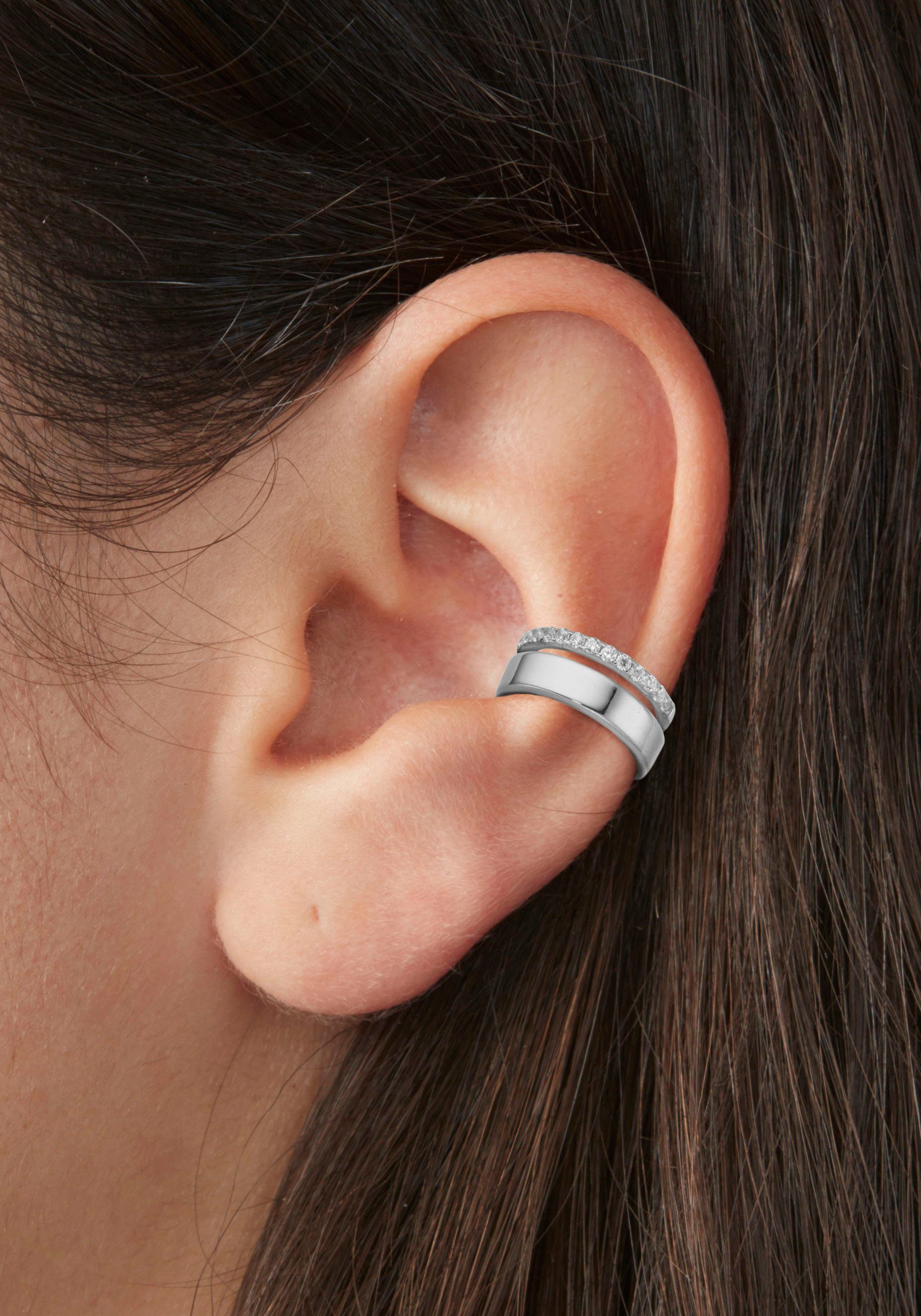 Firetti Ohrklemme Schmuck Geschenk Silber 925 Ear Cuff in zweireihiger Optik, mit Zirkonia (synth)