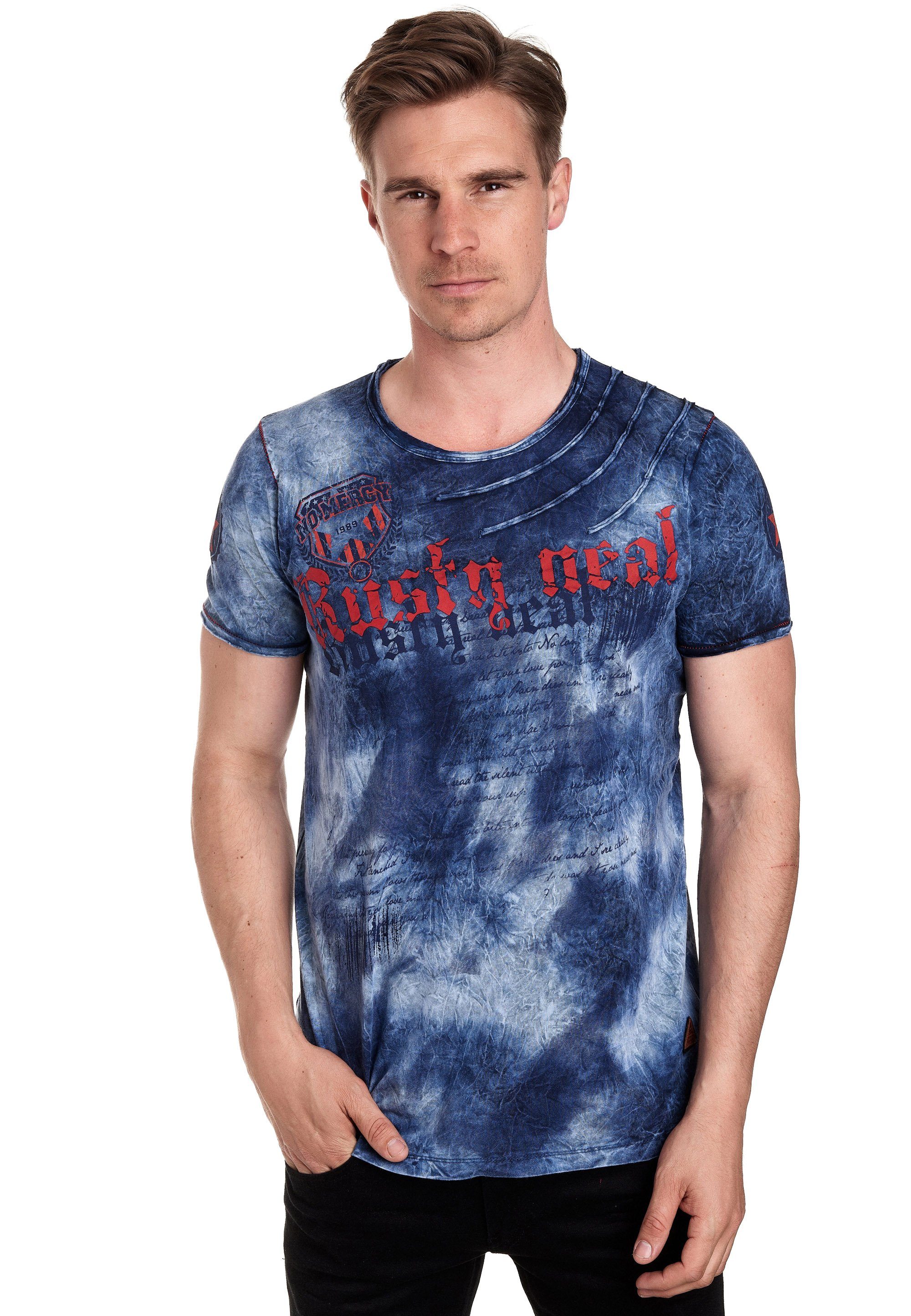 Rusty Neal T-Shirt mit toller Batik-Optik indigo