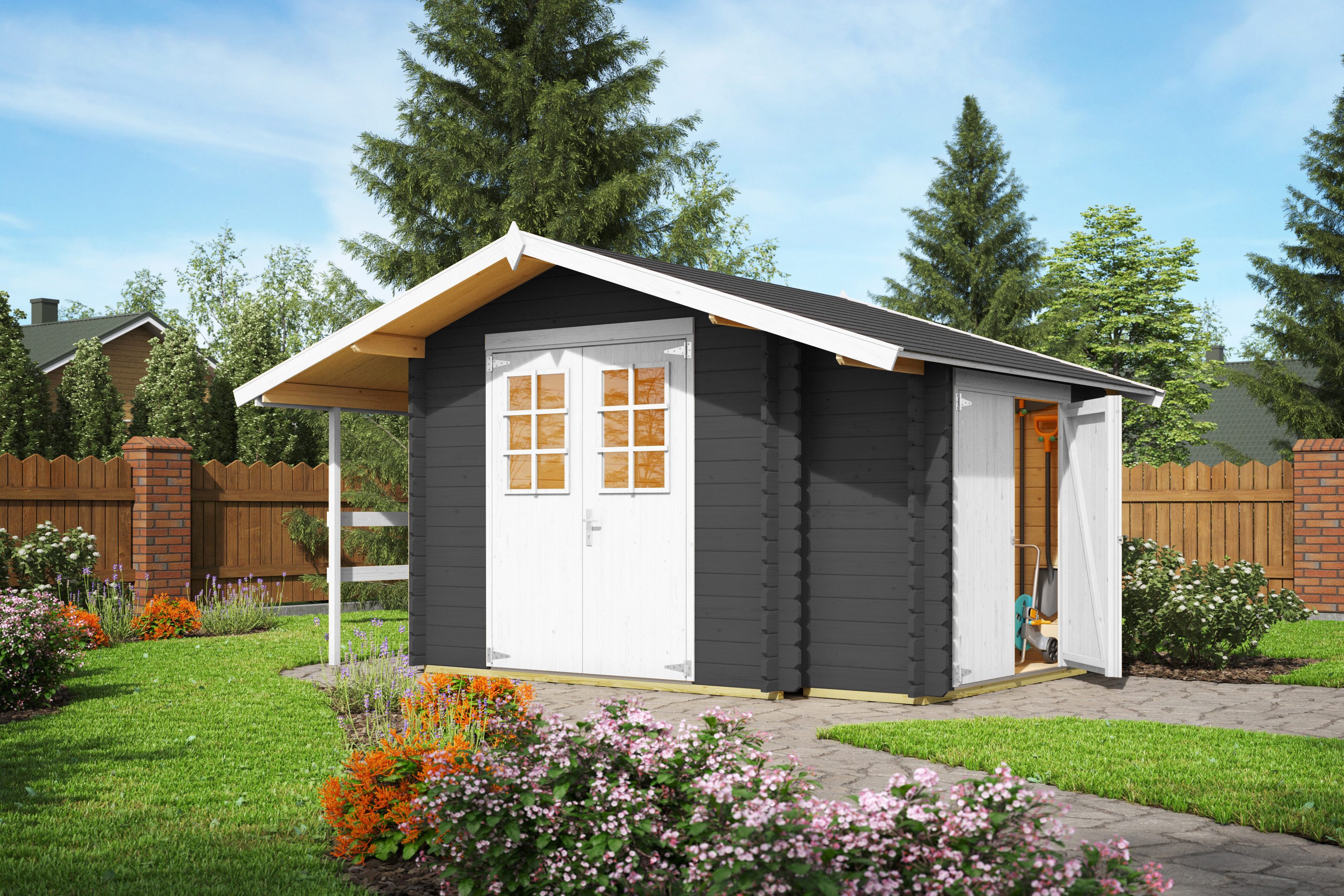 Nordic Holz Gartenhaus Vilano 2, BxT: 385x291 cm, mit 3 getrennten Bereiche
