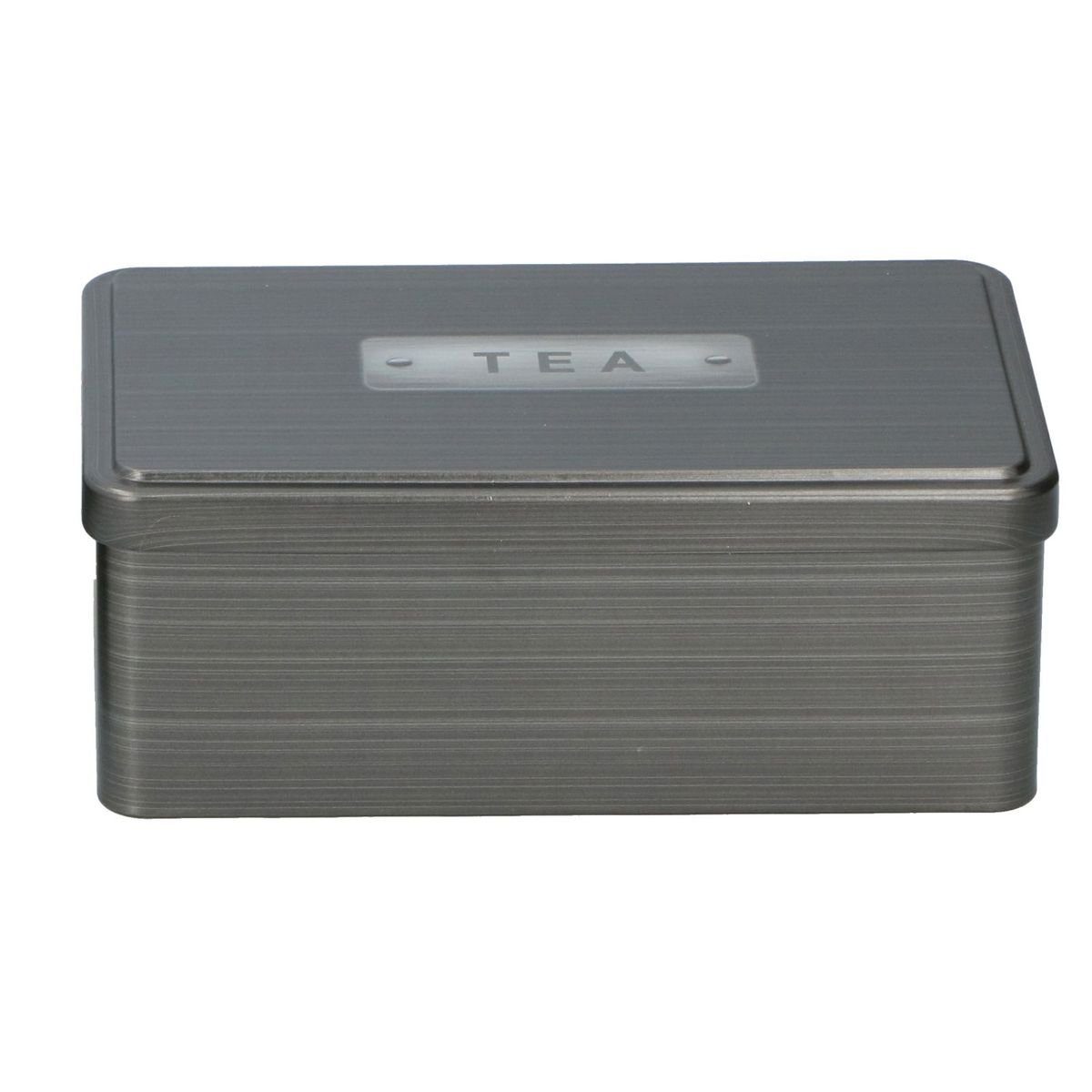Teebox Metall Teebox "TEA", Blech mit 18x11x7 Aufbewahrungsbox anthrazit cm Shop Aufdruck Marabellas aus