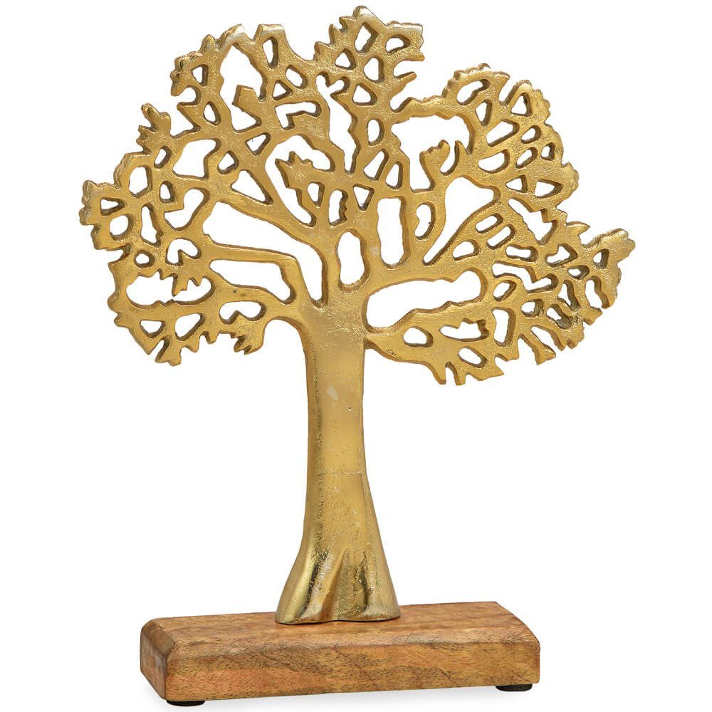 matches21 HOME & HOBBY Dekofigur Baum Aufsteller Metall Holzsockel Dekofigur Gold 1 Stk 22x27x5 cm (1 St)