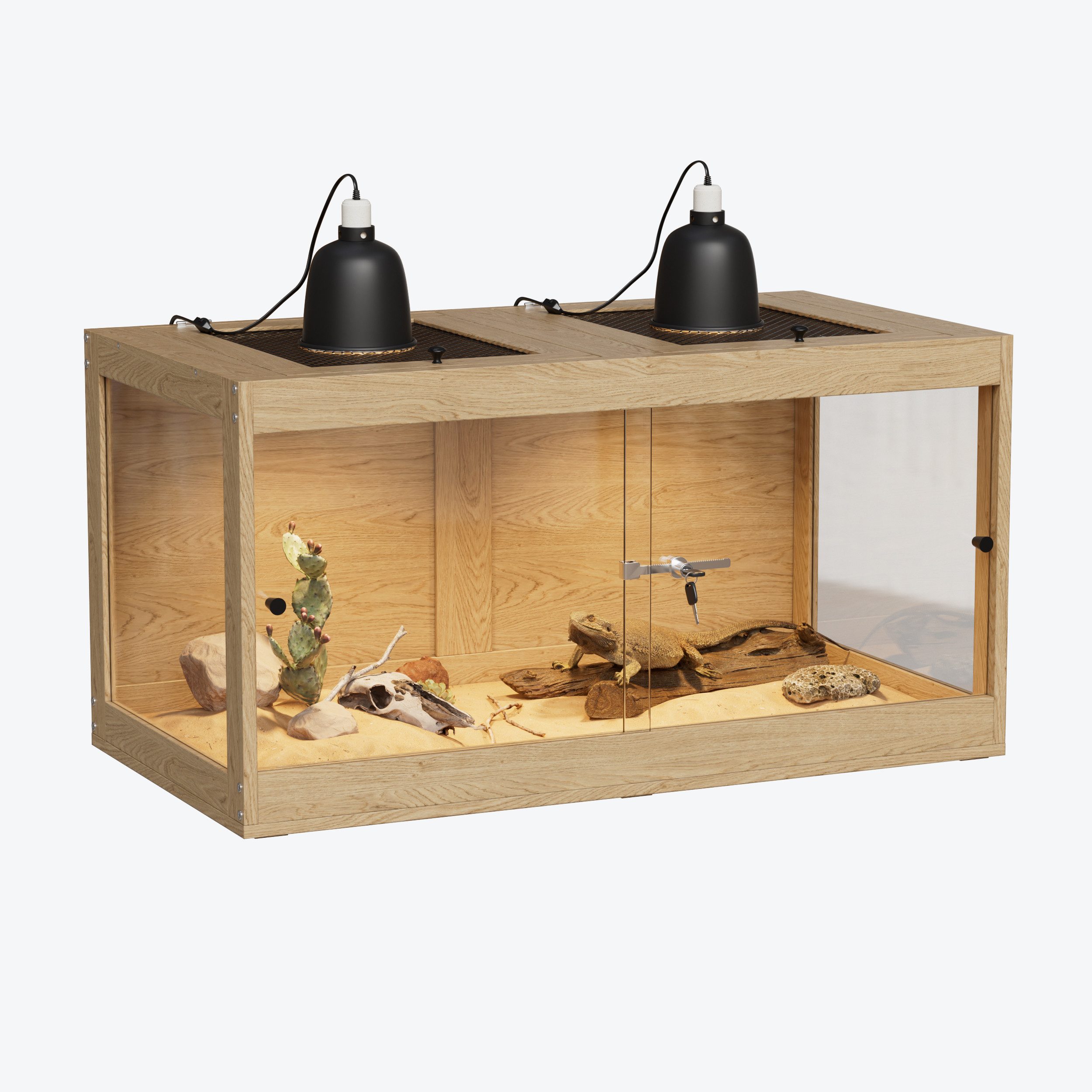 TWSOUL Terrarium Reptilien-Terrarium mit Belüftung, Metallgitterdach & Schiebetür, geeignet für Bartagamen, Schlangen und Echsen, 100*50*52cm