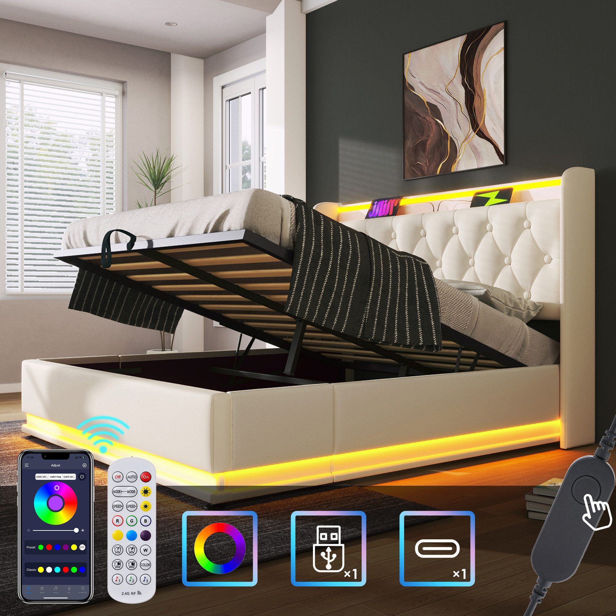 HAUSS SPOLE Polsterbett 160x200cm mit LED-Beleuchtung, günstig online kaufen