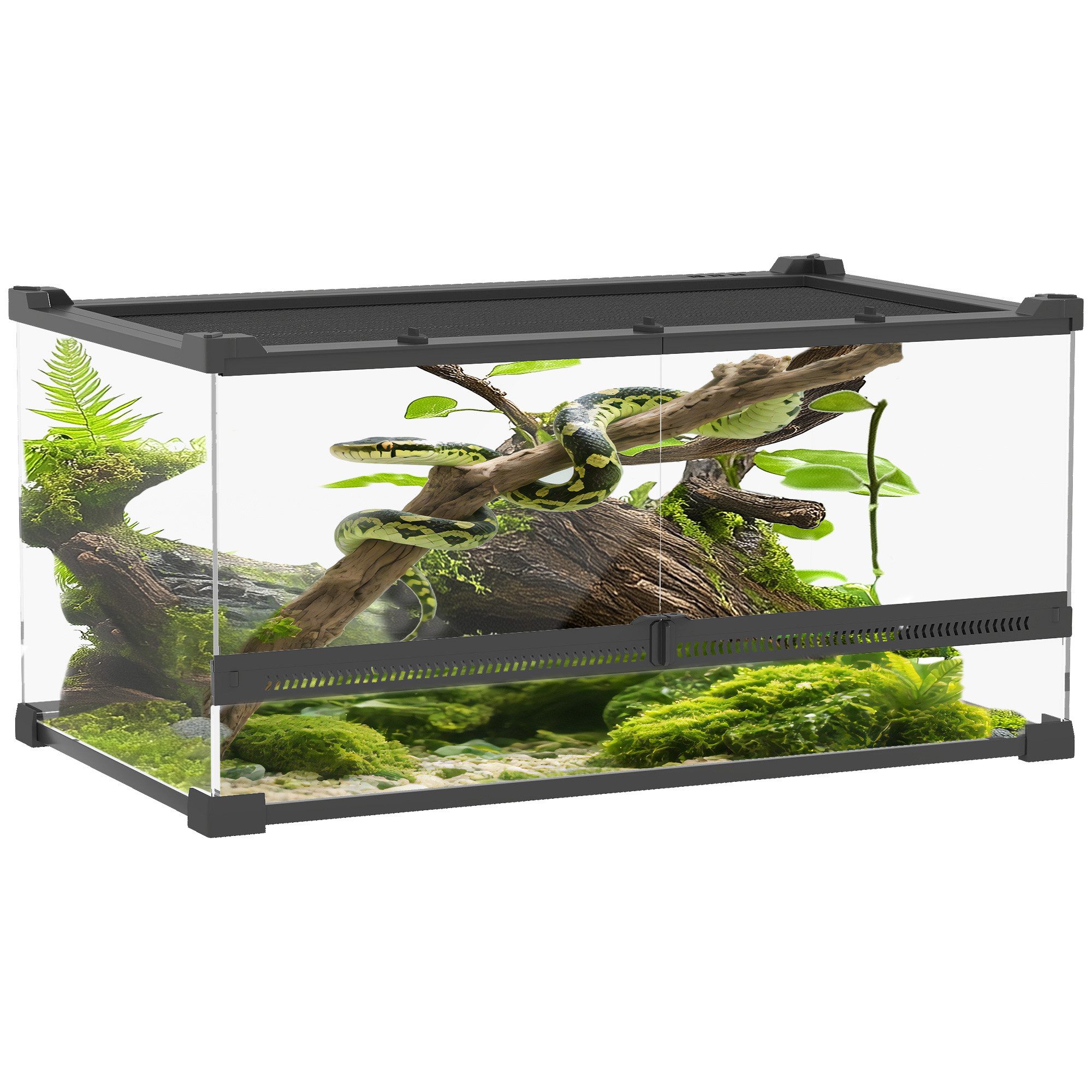 PawHut Terrarium mit Frontbelüftung, ausbruchsicherer Drehverschluss, 360°-Rundumsicht