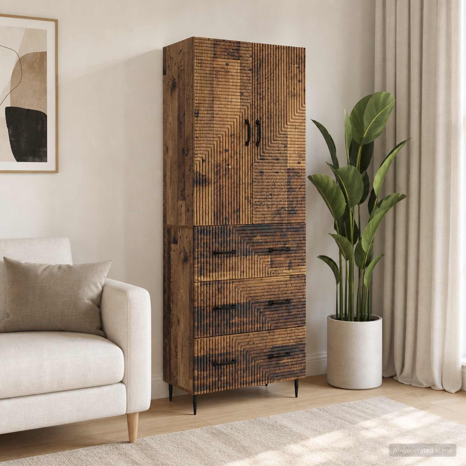furnicato Container Aufbewahrungsschrank 66 x 34,5 x 90 cm Altholz (1-St) Verstellbares Sideboard mit 3 Schubladen für dein Büro