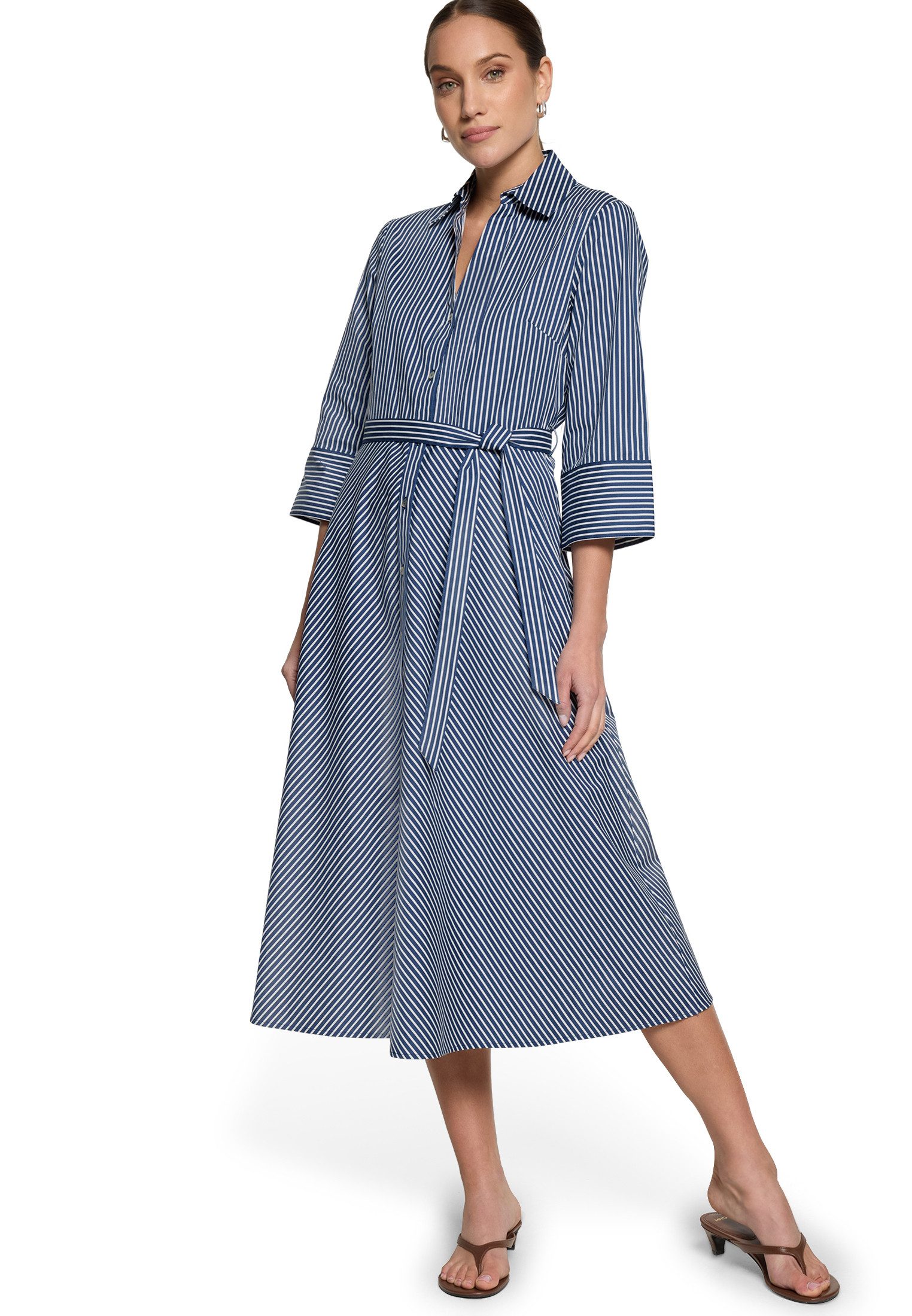 Zero Hemdblusenkleid Damen mit 3/4 Arm Bindegürtel