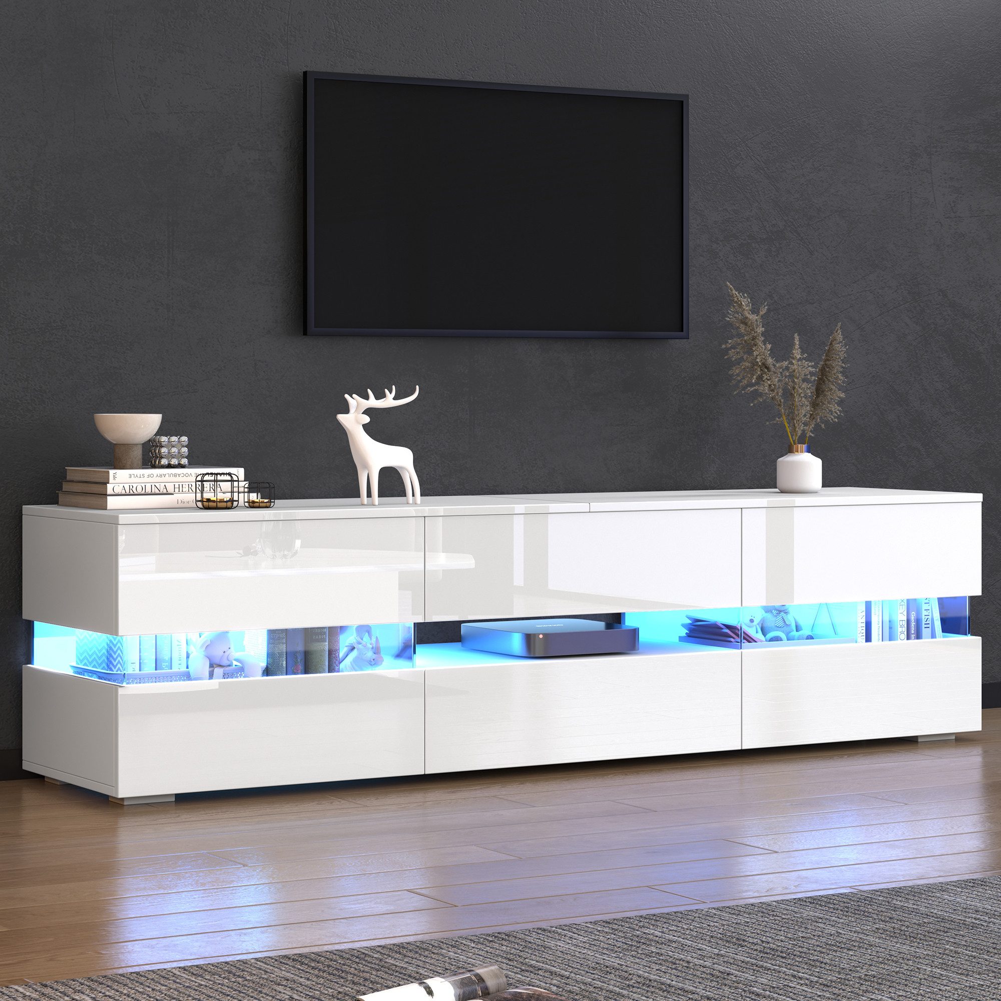 Odikalo TV-Schrank TV-Bank Lowboard Fernsehschrank Medienschrank Schublade Fach Tür Weiß 160x39x45 cm