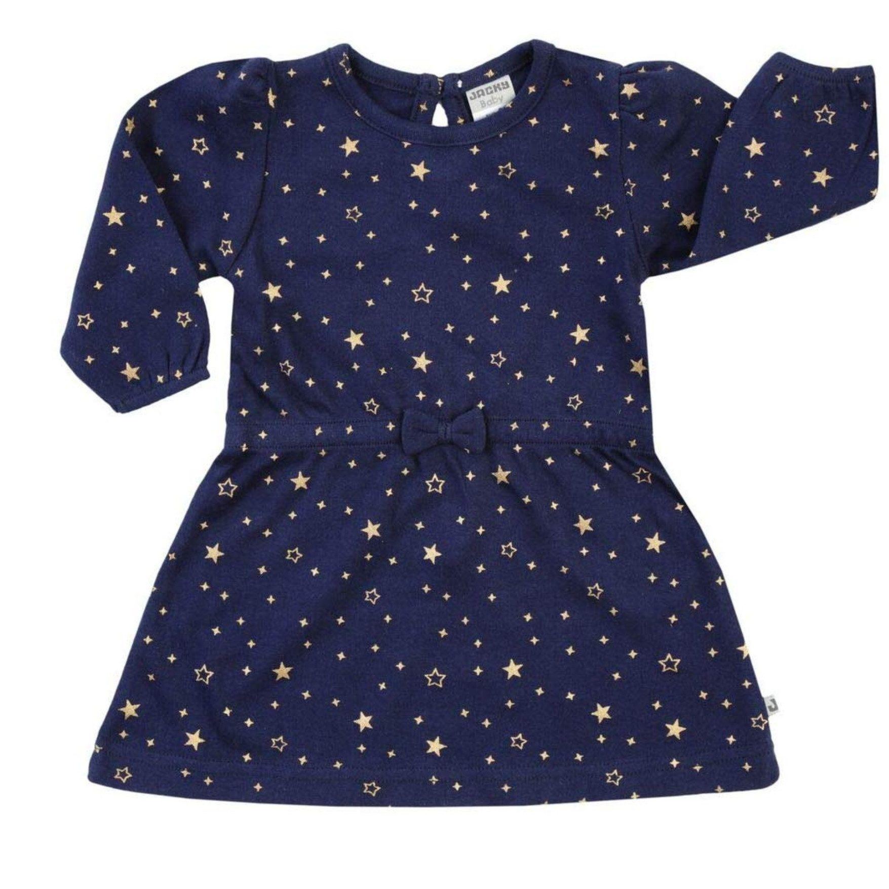 JACKY A-Linien-Kleid Baby Kleid Weihnachtskleid Sterne langarm, dunkelblau Weicher Jersey aus 100% Baumwolle, sanft zur Babyhaut