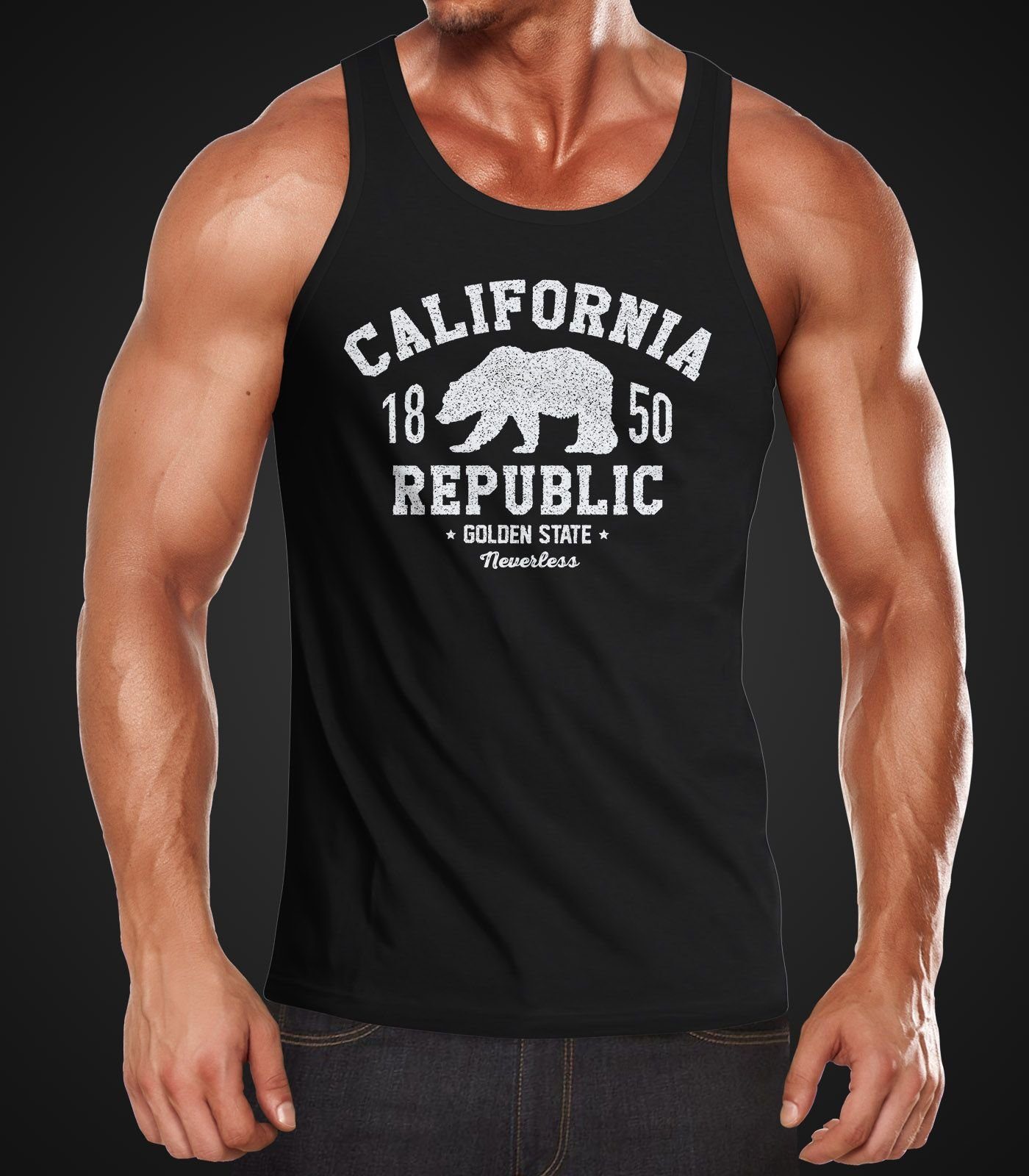 Neverless Tanktop Herren Tank-Top California Republic Kalifornien Golden State Grizzly Bär Bear Logo Muskelshirt Muscle Shirt Neverless® mit Print