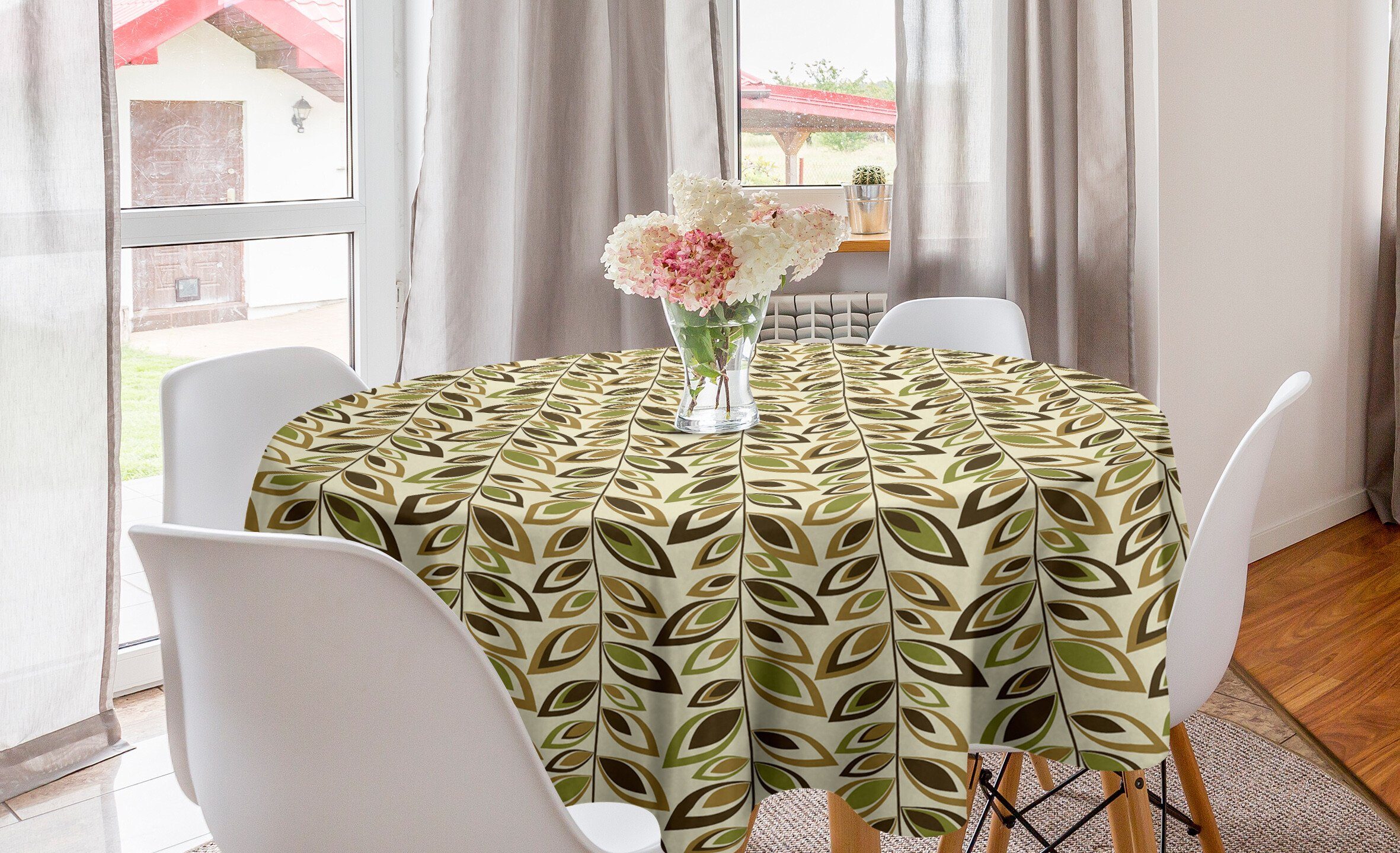Abakuhaus Tischdecke Kreis Tischdecke Abdeckung für Esszimmer Küche Dekoration, Blätter Abstrakt belaubte Zweige