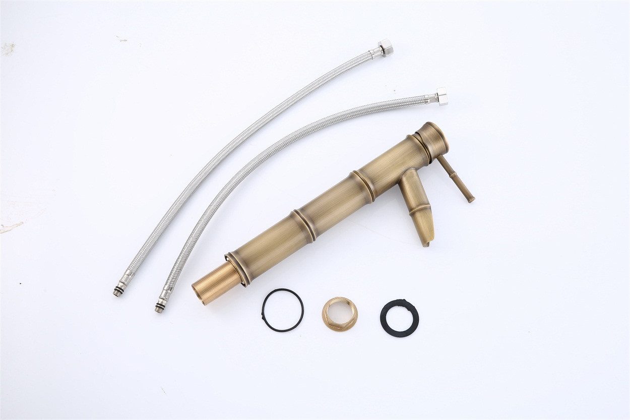 Kinaree Badarmatur Retro Wasserhahn BAMBUS I Wasserhahn Bad, Keramikkartusche, Messing