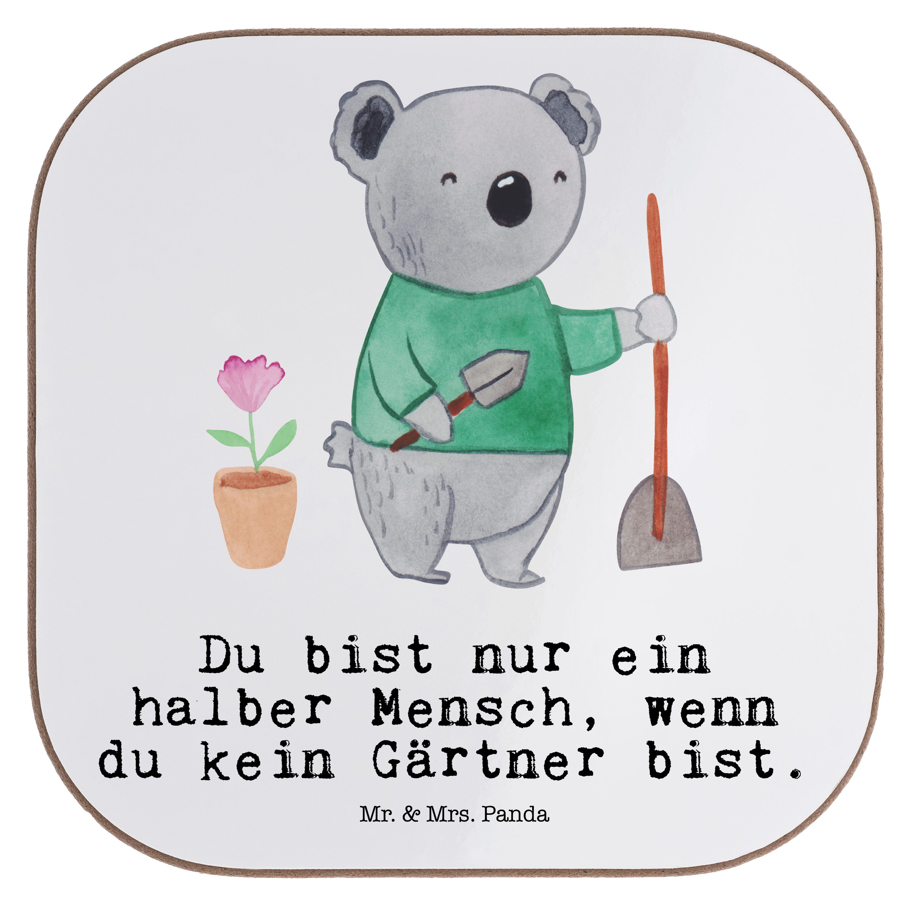 Mr. & Mrs. Panda Getränkeuntersetzer Gärtner mit Herz - Weiß - Geschenk, Abschied, Kollege, Gartenarbeit, 1-tlg. | Getränkeuntersetzer