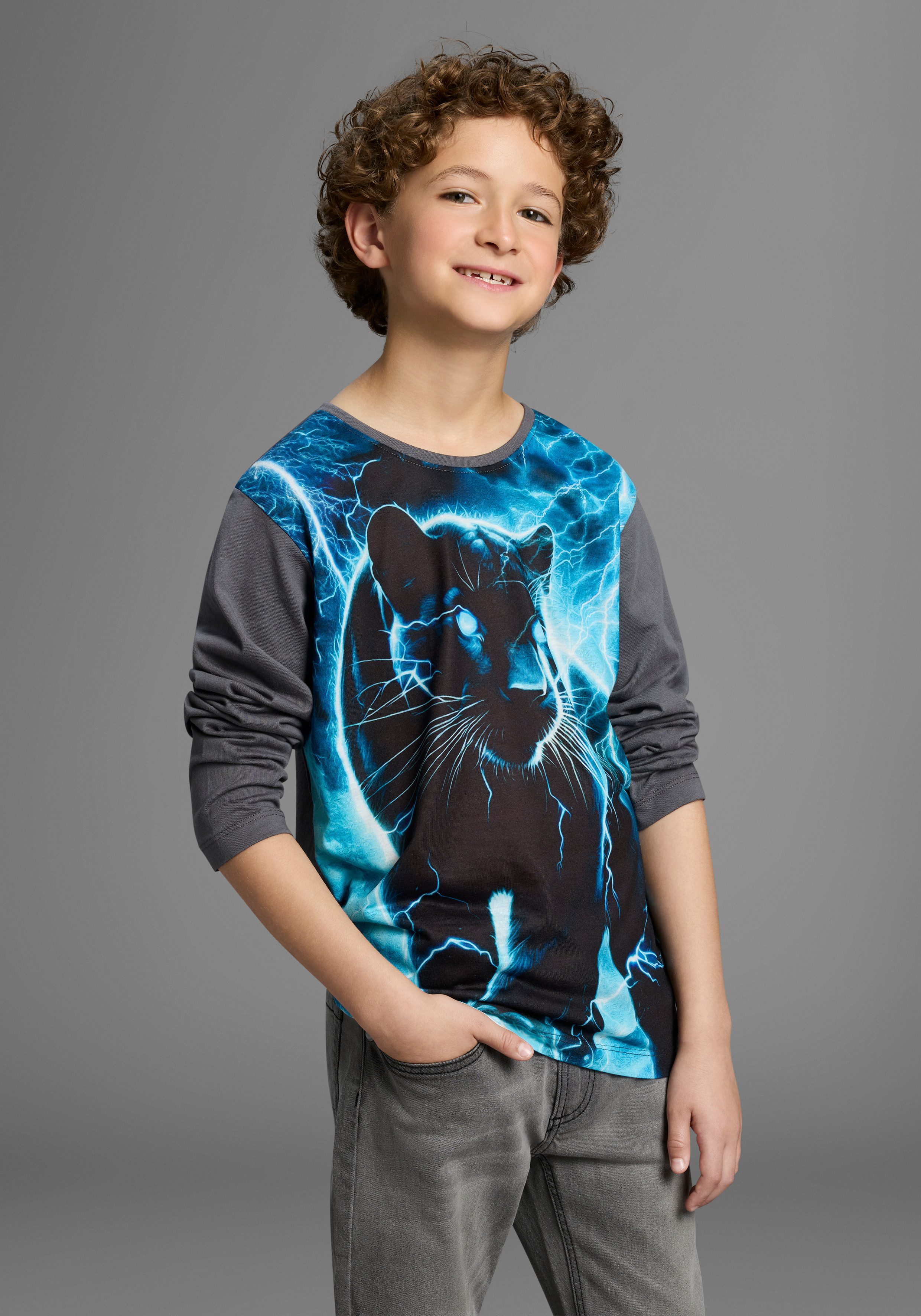 KIDSWORLD Langarmshirt PANTHER, Fotoprint Shirt mit Fotodruck, Gecko