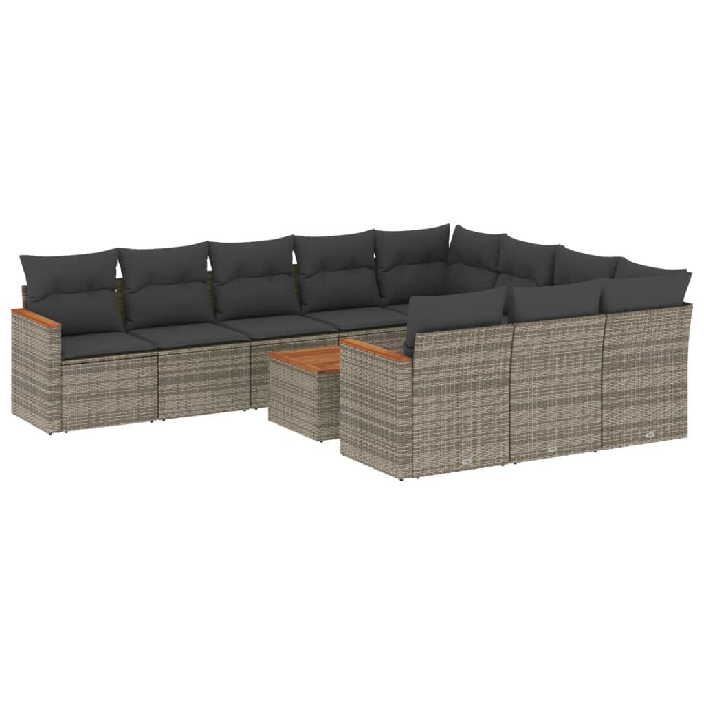 vidaXL Gartenlounge-Set 11-tlg. Garten-Sofagarnitur mit Kissen Grau Poly Rattan, (1-tlg)