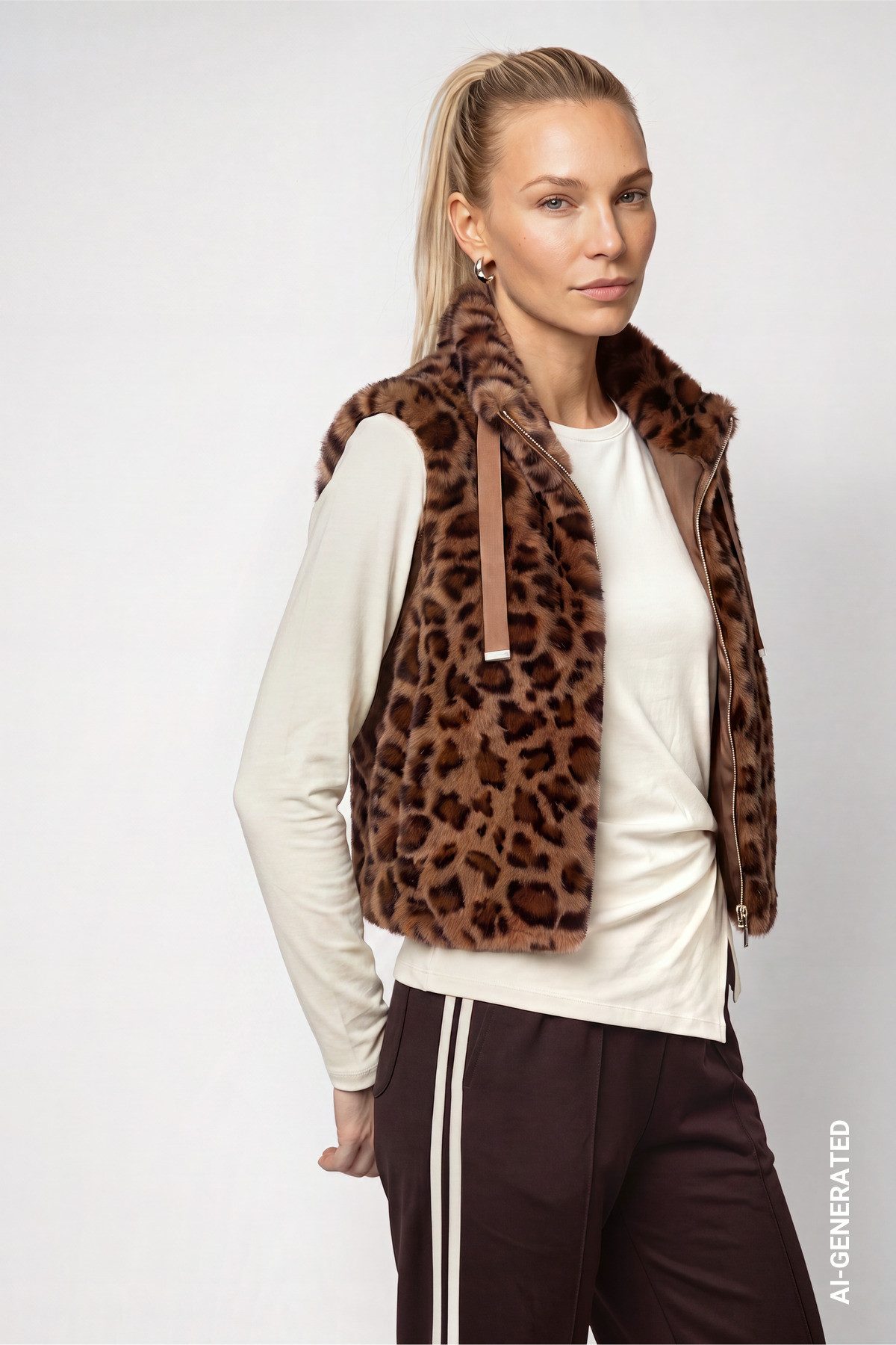 Monari Fellimitatweste Weste Leo fake fur Regular fit mit Stehkragen