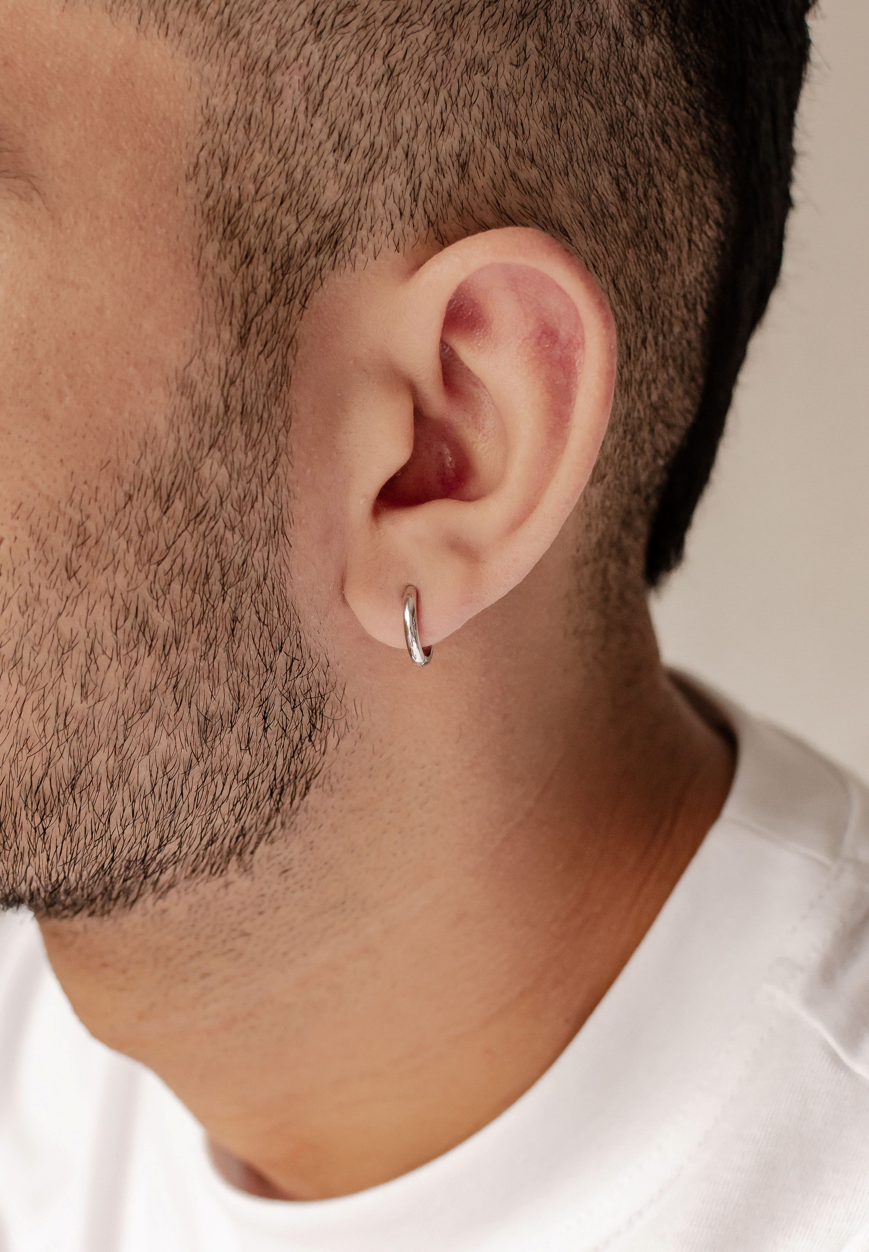 Hey Happiness Klappcreolen Chunky Herren, 18K vergoldet, Basic Männer Ohrringe Silber 925 für Layer Look, rhodiniert