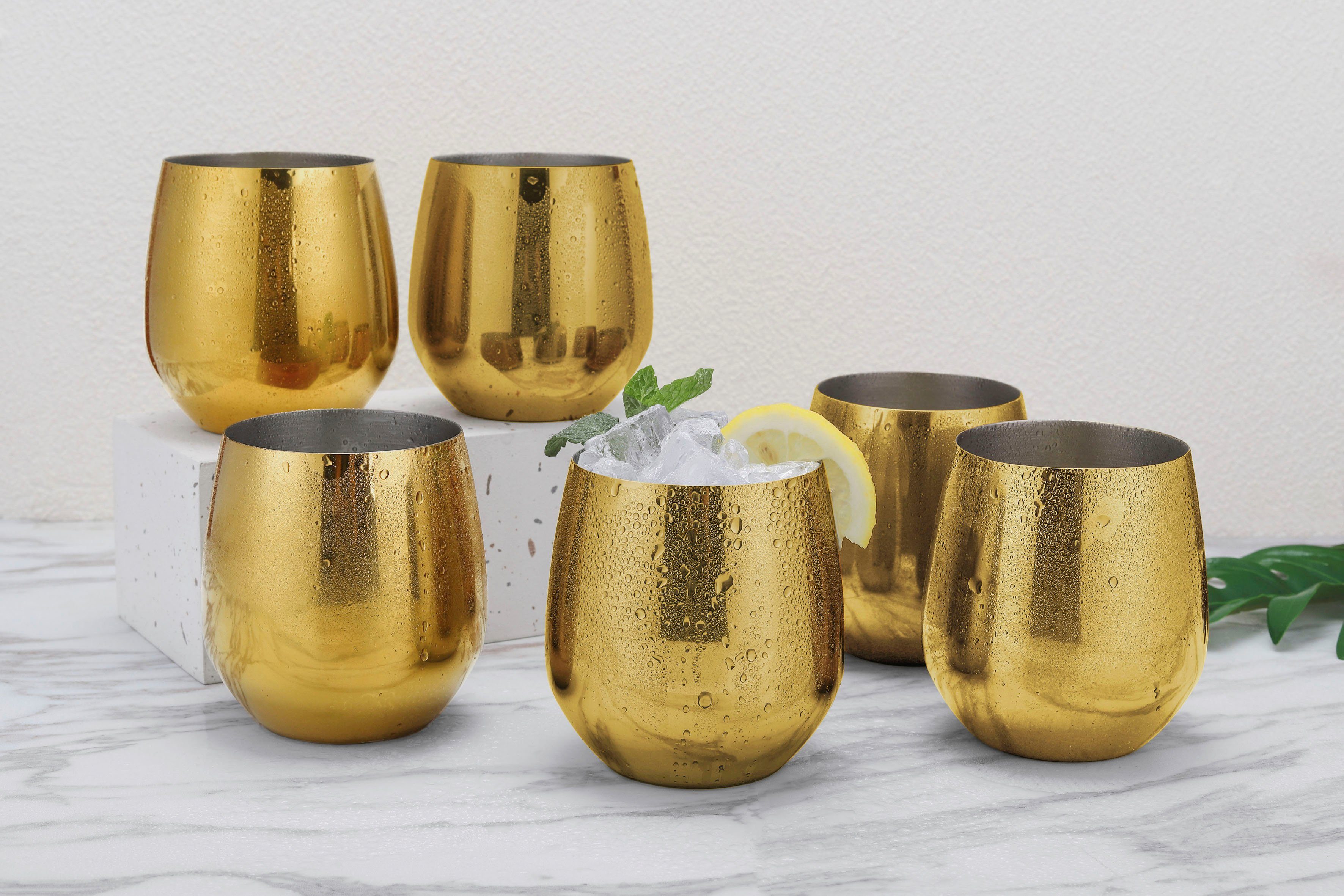 ECHTWERK Weinglas, 6-tlg., Edelstahl, (Wein & Wasserkelch-Set), 500 ml, bruchsicher, stiellos, 10 x 9,5 cm