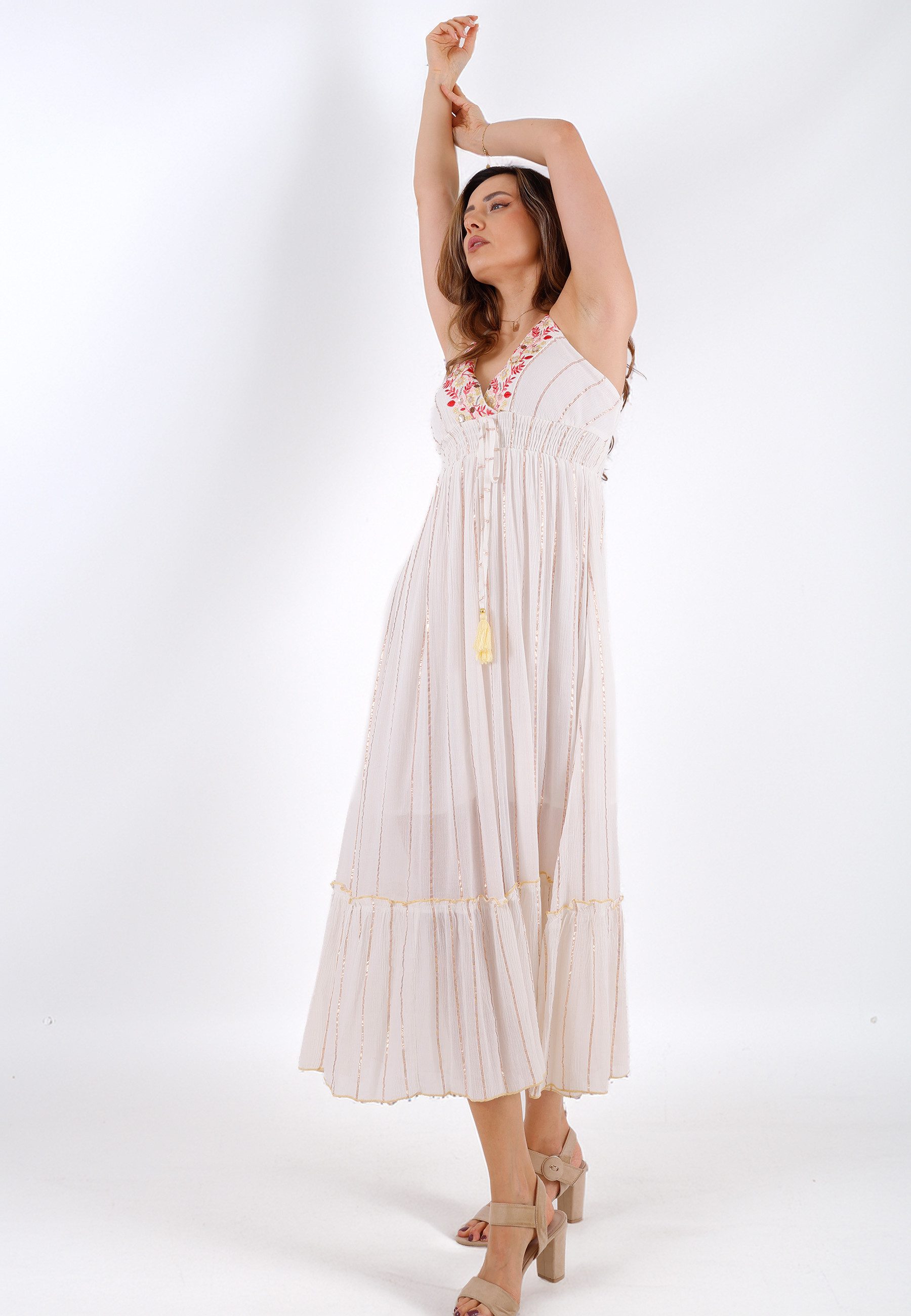 YC Fashion & Style Sommerkleid Boho Strandkleid mit Stickerei & Bindeband One Size (34-40) aus Viskose