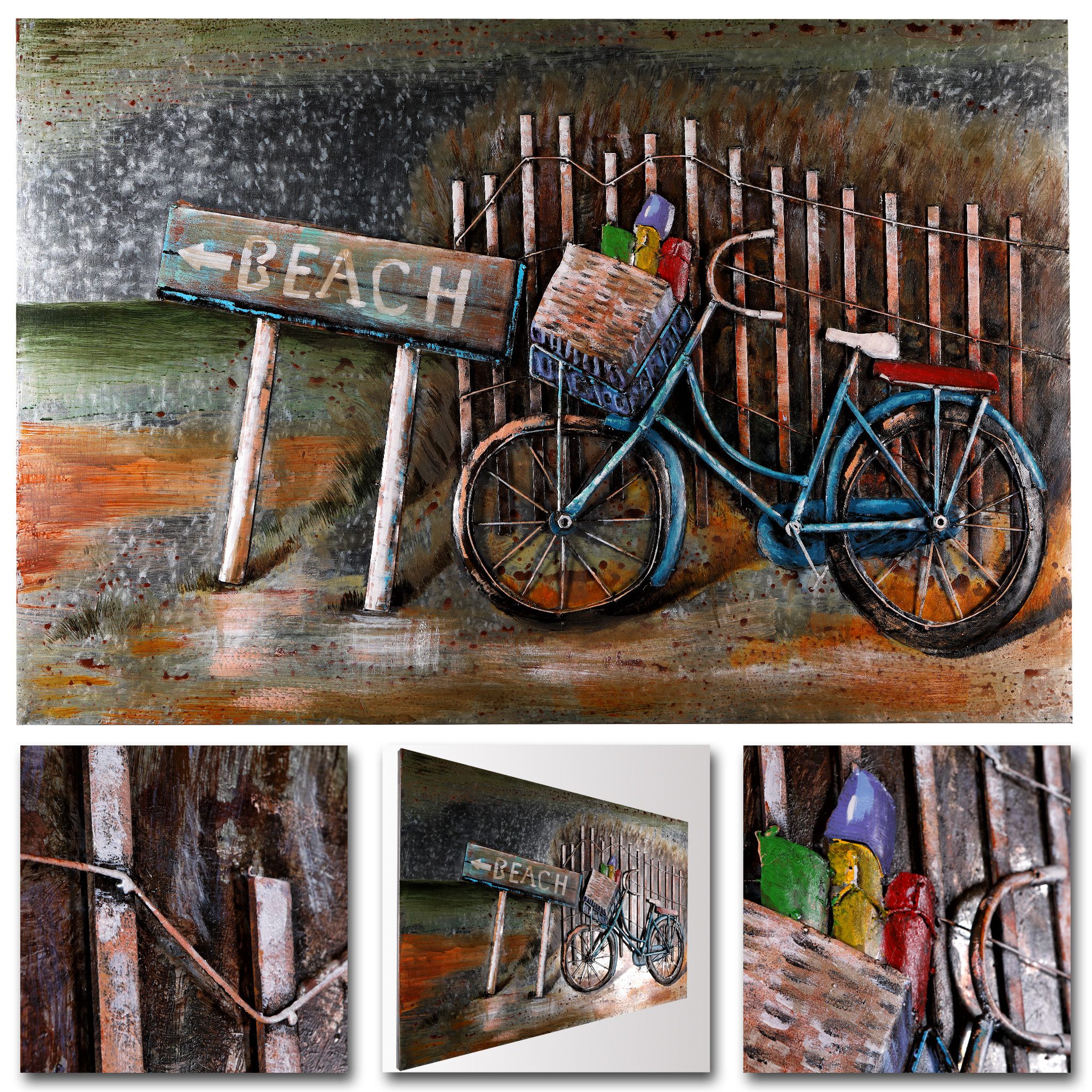 Home4Living Metallbild Wandbild Relief "Let's go to the Beach" handgefertigt, go to the Beach, 3D-Effekt