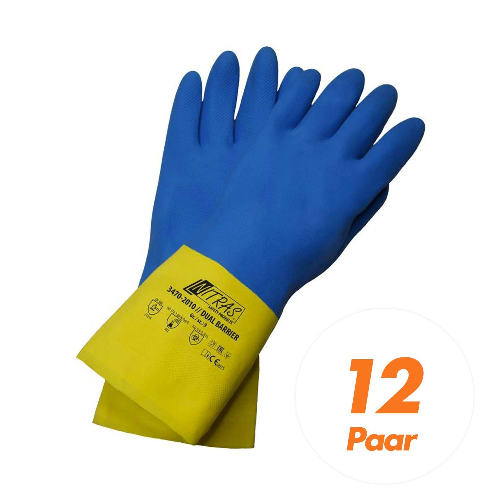 Nitras Putzhandschuh NITRAS 12 (Set) Dual 3470 Chemikalien Barrier 300mm - Paar Schutzhandschuhe