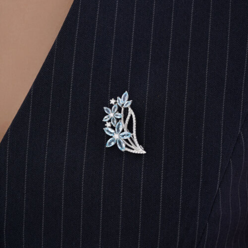 Secretforyou Anstecknadel Brosche Anstecknadel 925 Silber Topas sky Zirkonia Echtschmuck, 925 Sterling Silber
