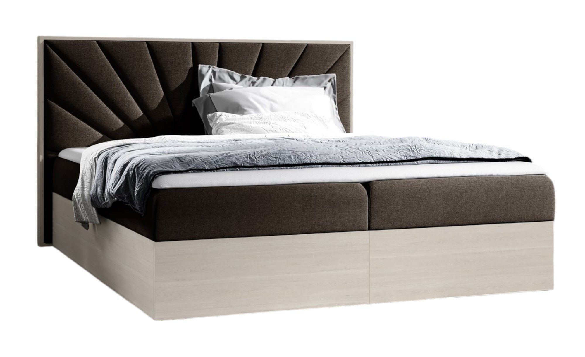Fun Möbel Boxbett Schlafzimmerbett DAIMON in Stoff und Dunkle-Eiche-Optik (Inkl. Topper, Inkl. Bettkasten), Dunkle-Eiche-Optik