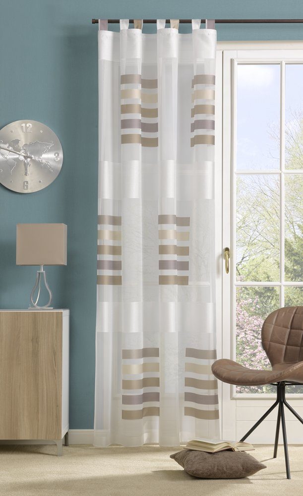 Vorhang Schlaufenschal transparent mit Querbalken, Farbe taupe, eckardt  INTERNATIONAL, Schlaufen (1 St), halbtransparent | Scheibengardinen