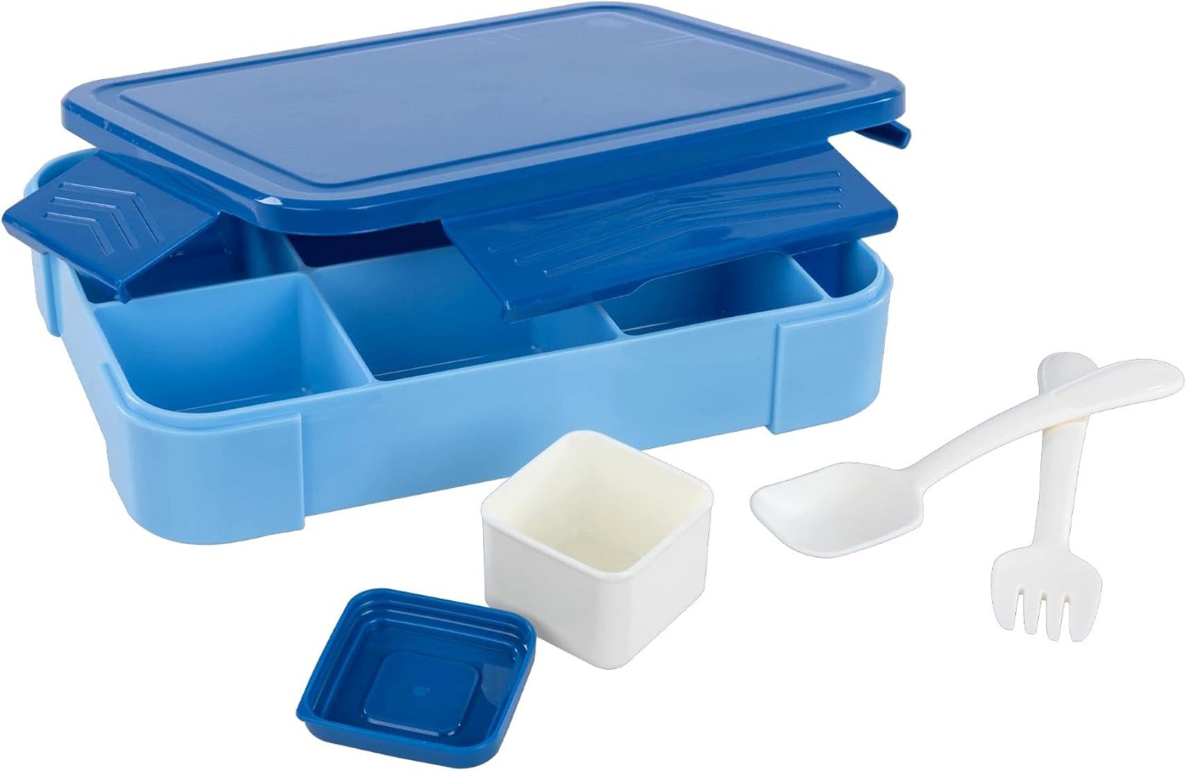 Idena Spiel Idena Bento-Brotdose mit Besteck und Soßendose, blau, 6 Fächer
