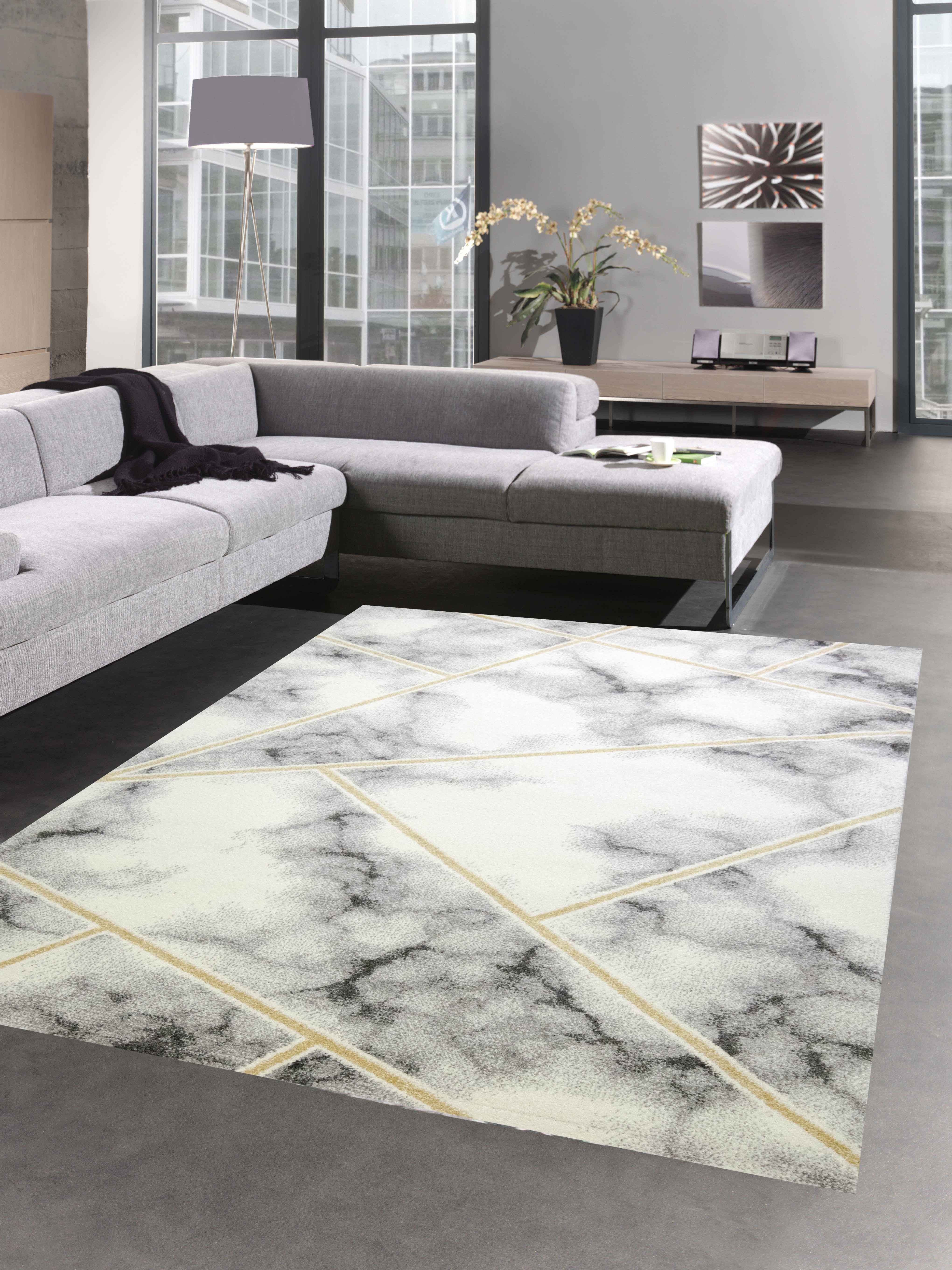 Teppich Teppich Marmor Design Wohnzimmer Flur gold grau creme -  pflegeleicht, Carpetia, rechteckig, Höhe: 9 mm