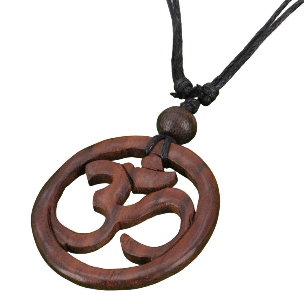 Guru-Shop Perlenkette Ethno Holzschmuck, Halskette, Surferkette - Om/1