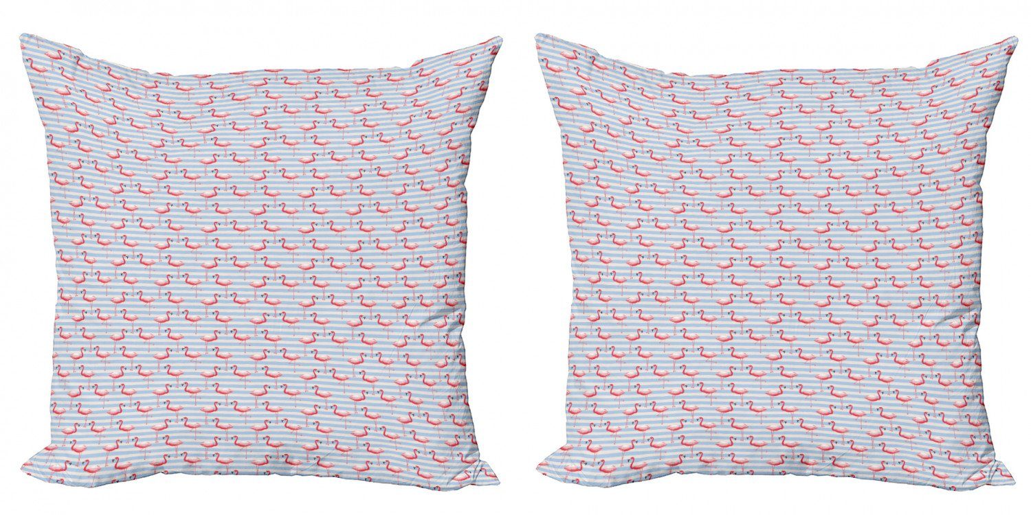 Kissenbezüge Modern Accent Doppelseitiger Digitaldruck, Abakuhaus (2 Stück), Flamingo Vögel auf Marine-Streifen