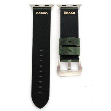 Wigento Smartwatch-Armband Echt-Leder Armband für Apple Watch Serie 1 / 2 / 3 42 mm Grün