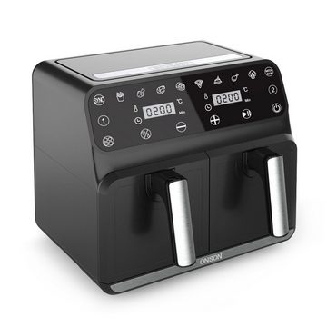 OKWISH Heißluftfritteuse Digitale Heissluft Fritteusen Diät-Fritteuse Airfryer Air Fryer 8,0 L, 1700,00 W, ölfrei, Touchscreen, 2 Fächer, 10 Programme