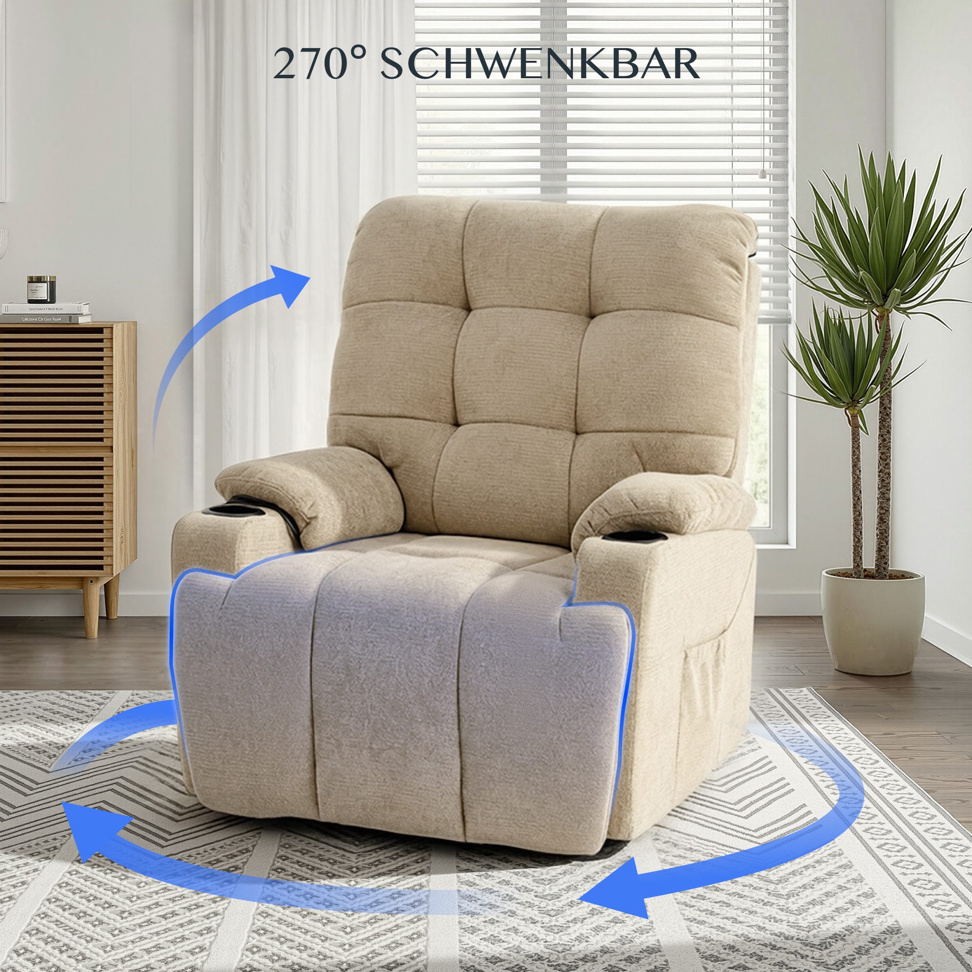 FLEXISPOT Relaxsessel Elektrischer Schaukelsessel, Massagesessel, Fernsehsessel,360°drehbar (mit Heiz- und Liegefunktion, 8-Punkt-Massage, USB-/Type-C-Ansclhluss, 2 Seitentaschen, 2 integrierte Getränkehalter, 105°-165° verstellbar), belastbar bis 200 kg, XR7