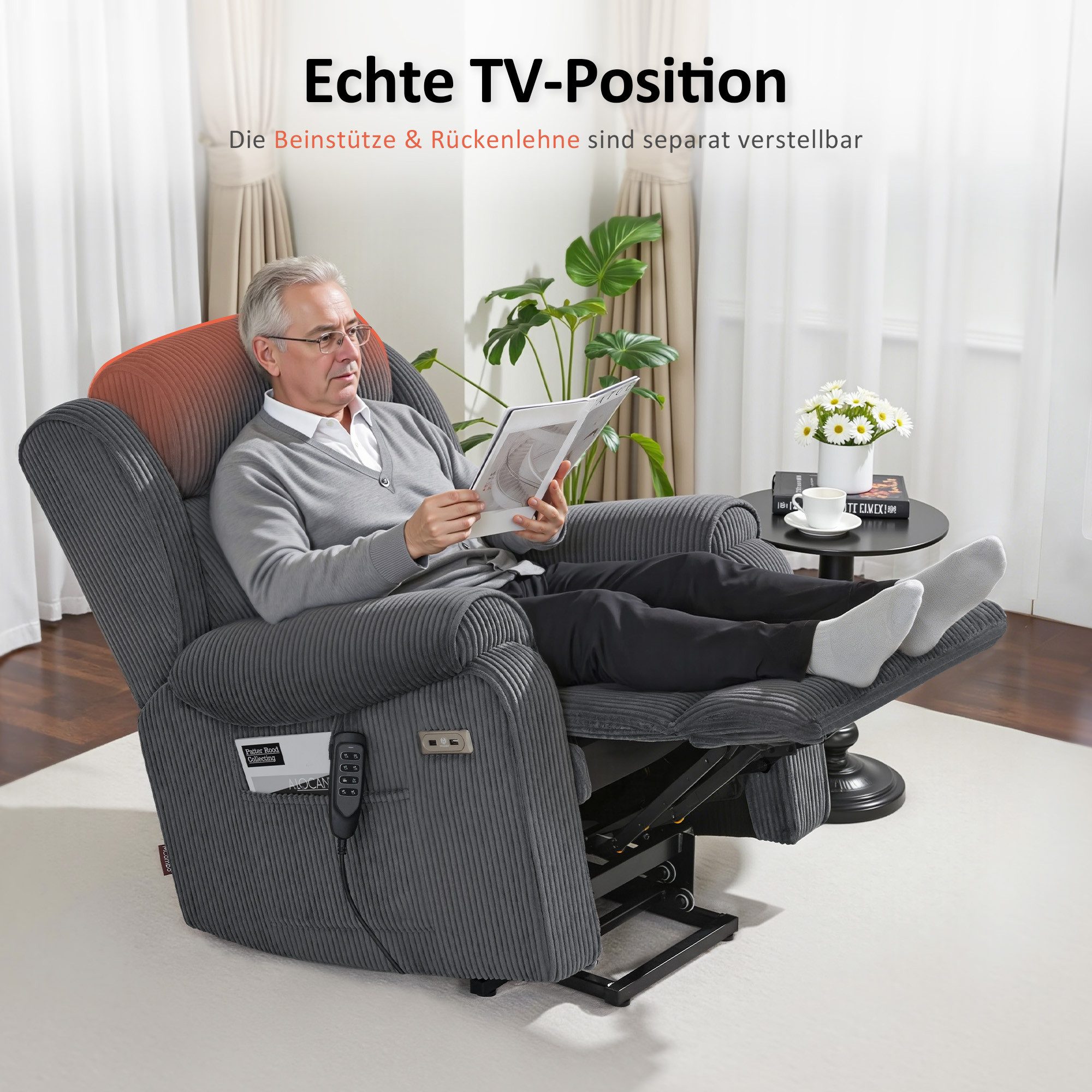 MCombo Relaxsessel M MCombo 4-Motoren-Aufstehsessel, Massage & Heizung 7558, Zero-Gravity Sessel mit Aufstehhilfe, Elektrische Lenden- & Kopfstütze