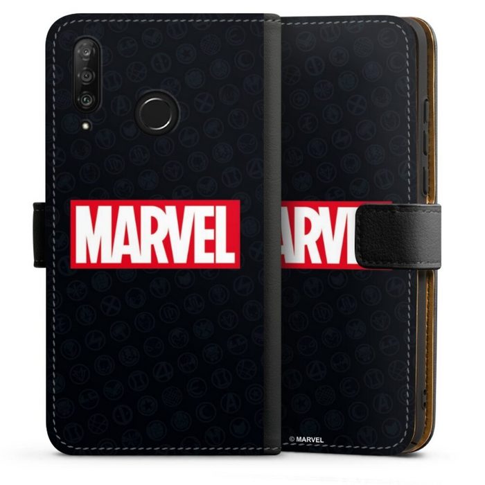 DeinDesign Handyhülle Marvel Comic Logo Marvel Logo Black Red Huawei P30 Lite Premium Hülle Handy Flip Case Wallet Cover