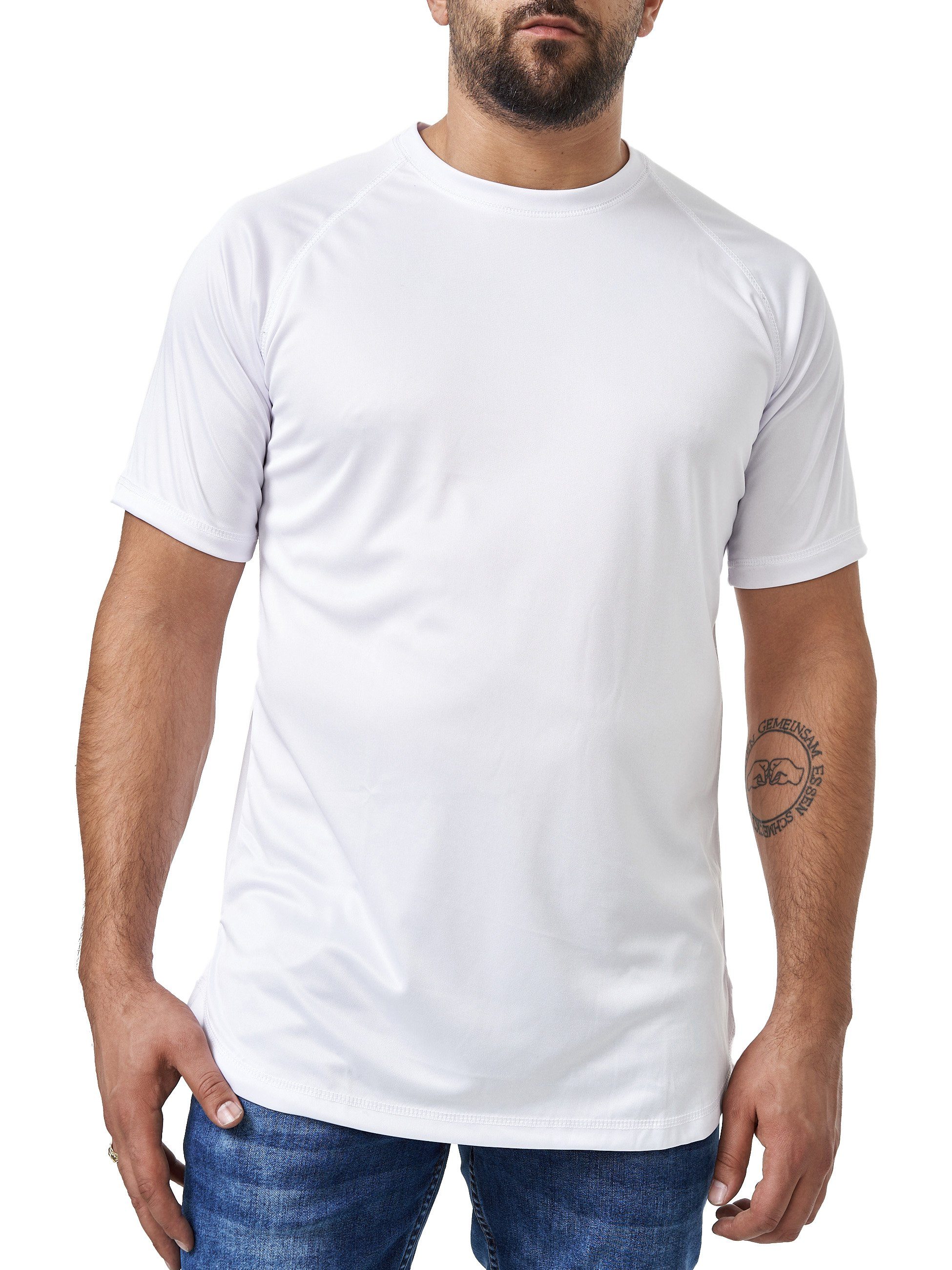 Elara T-Shirt Elara Herren Fitness T-Shirt Rundhalsschitt Dry-Fit (1-tlg) Weiß