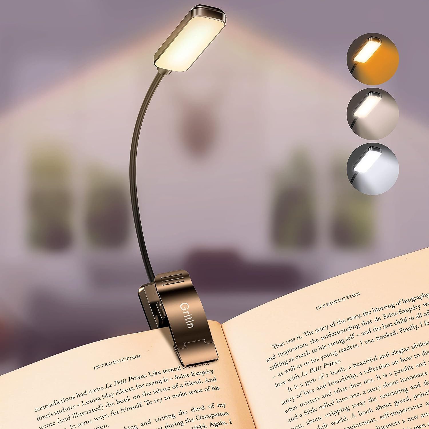 FELIXLEO LED Leselampe Gritin Leselampe Buch Klemme USB dimmbar 3 Farbmodi flexibel