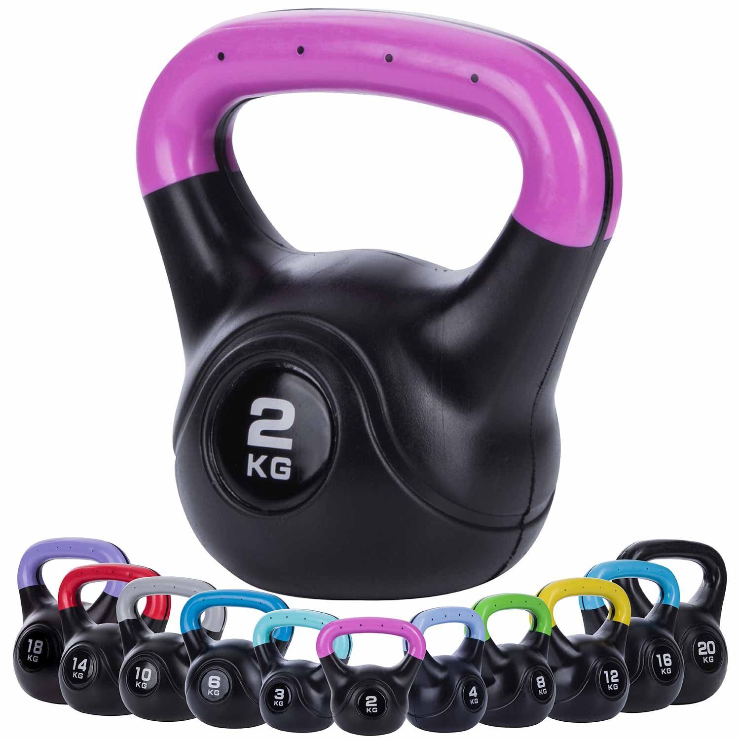 Body & Mind Kettlebell Body & Mind Kettlebell 2–20 kg – Profi Kettlebell mit Kunststoffmantel, (Profi Schwunghantel), Kraftraining Workout Gewicht (2 kg)