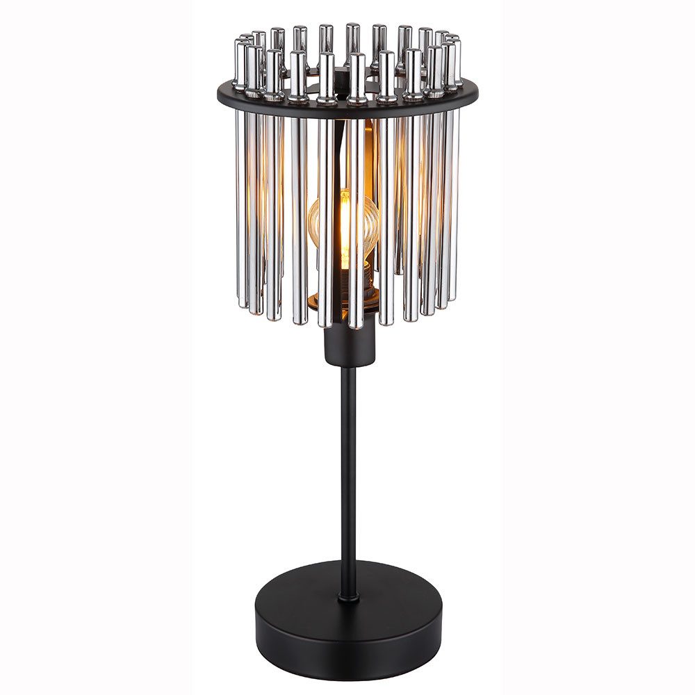 GLOBO LIGHTING Tischleuchte, Leuchtmittel nicht inklusive, Tischleuchte Nachttischlampe Metall Glasstäbe rauchfarben E14 H 37,5cm