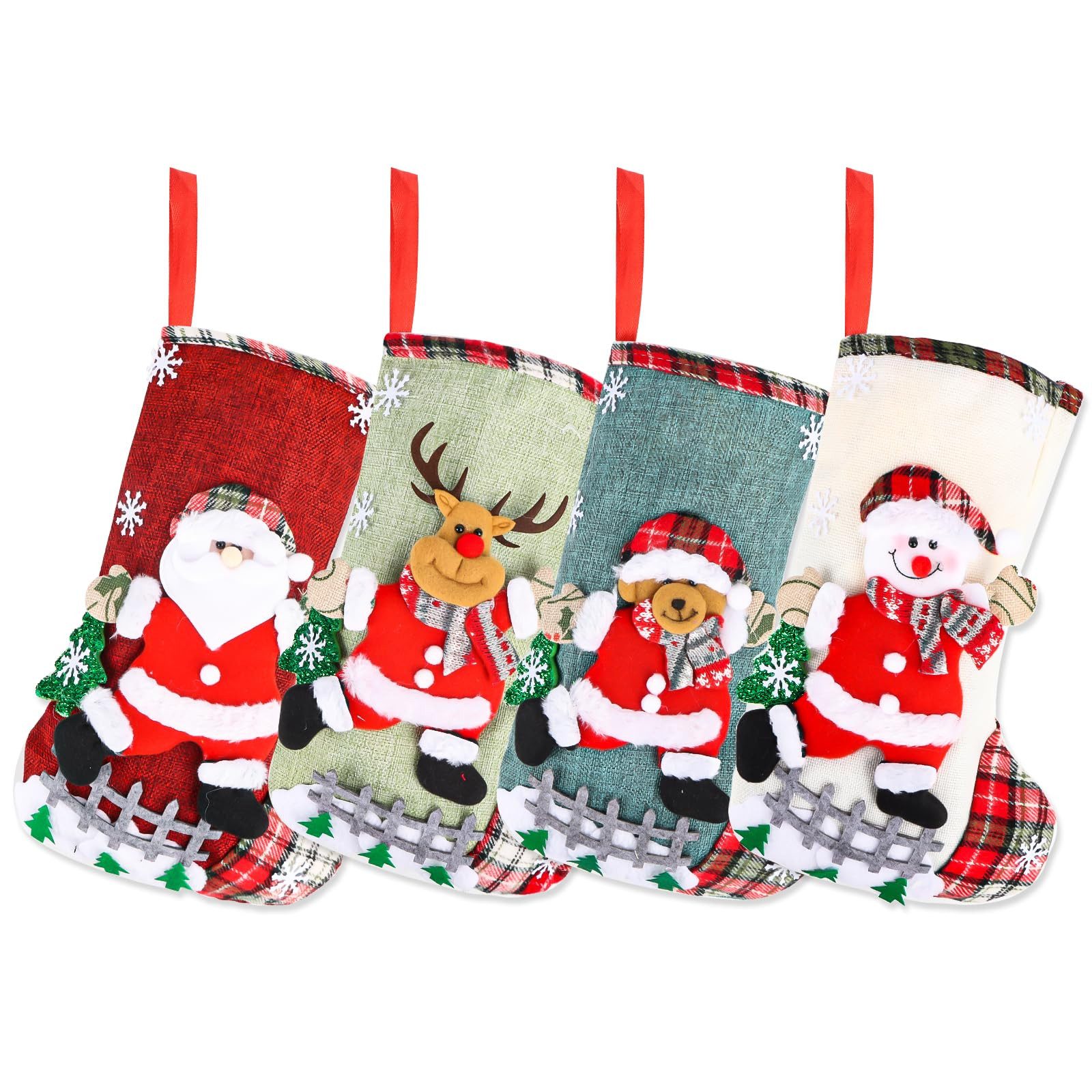 FOUORTUNATE-BEE Nikolausstiefel Nikolausstrumpf Set– 4er Weihnachtsstrümpfe zum Aufhängen