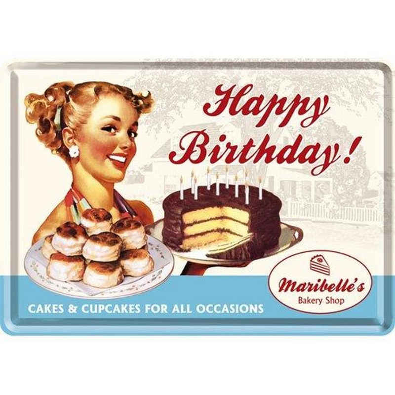 Nostalgic-Art Metallschild Blechpostkarte - Say it 50's - Happy Birthday Cake